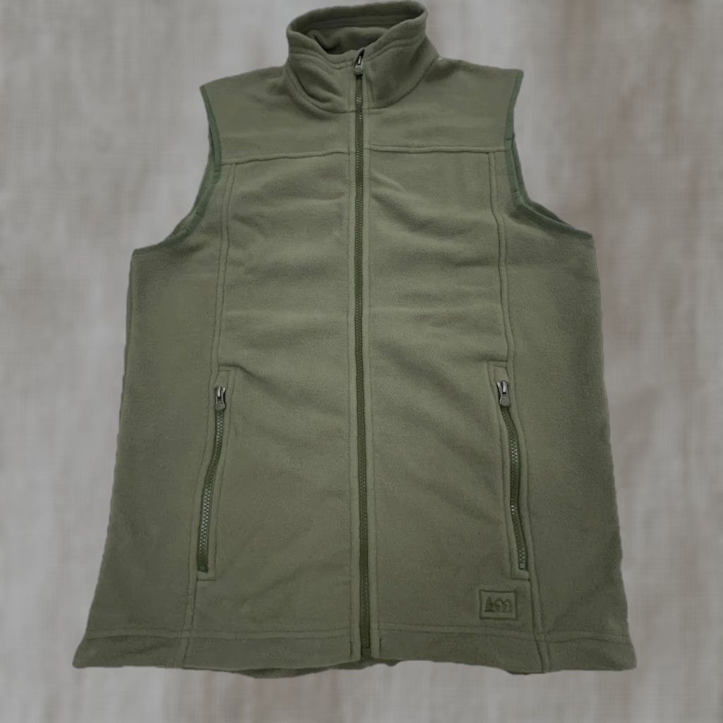 Vintage VEST REI Men M Green Fleece Jacket Layer Outdoors Olive Army Hiking Short Stand-Up Collar Zipper Pockets All Seasons Regular Fit Size US M / EU 48-50 / 2 - 1 Thumbnail