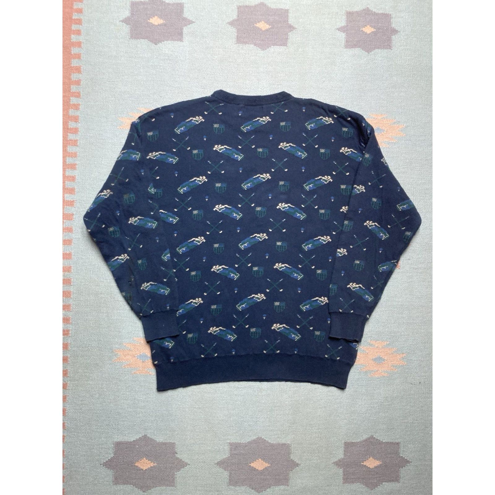 Izod VINTAGE IZOD Crewneck Sweater Mens Sweatshirt Golf Heavy Distressed BLUE Large Knit Cotton Pullover Crew Neck Golf IZOD Size US L / EU 52-54 / 3 - 8 Thumbnail