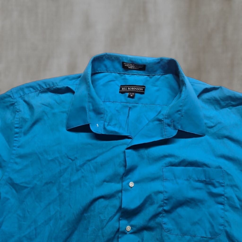 Vintage Bill Robinson Dress Shirt Solid Blue Button-Down 3X Big & Tall Adult Mens Shirt Size 48R - 1 Thumbnail