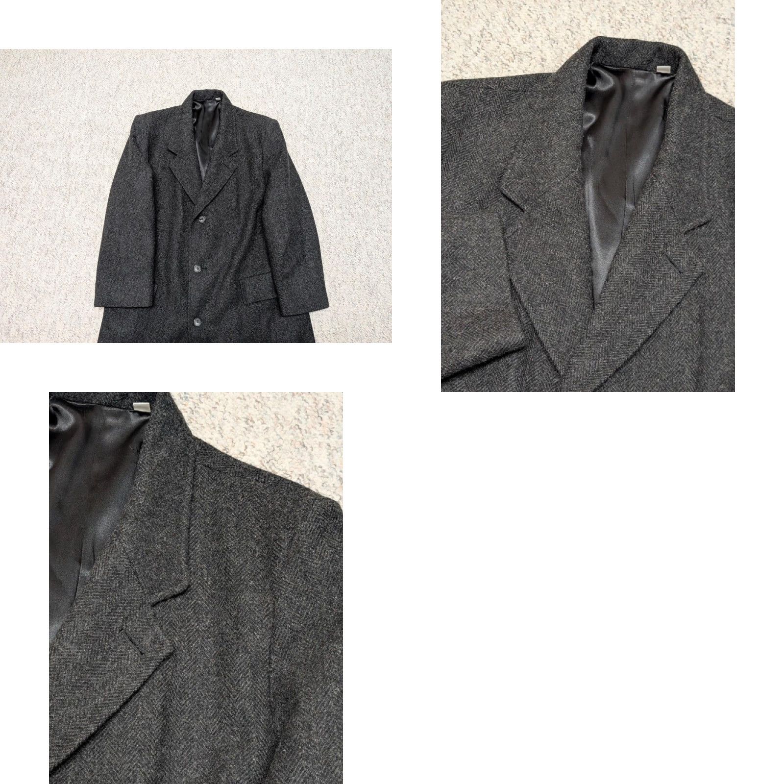 London Fog VINTAGE HERRINGBONE DONEGAL English tweed wool overcoat M 42 Charcoal Black coat Mens Size US M / EU 48-50 / 2 - 8 Thumbnail