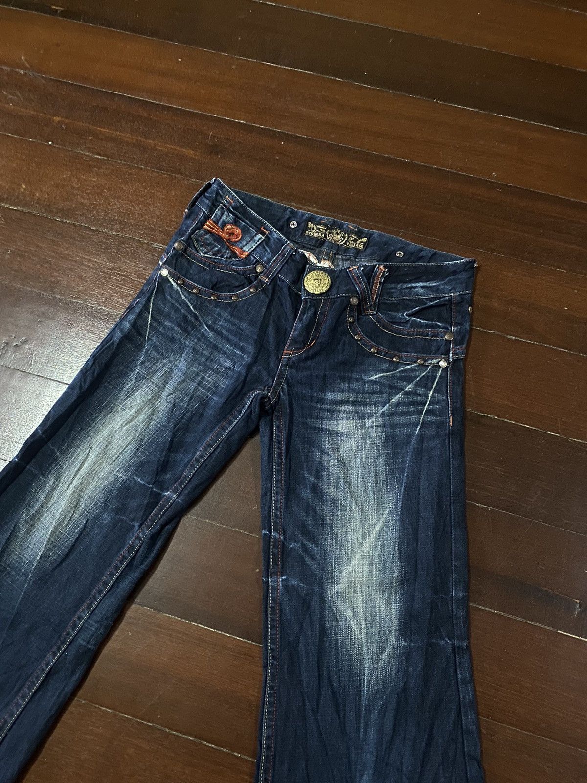 JNCO FIRE 🔥 RIOBERA DENIM FLARE JEANS LOW RISE EMBROIDERED STUDD Size 34" / US 12 / IT 48 - 5 Thumbnail