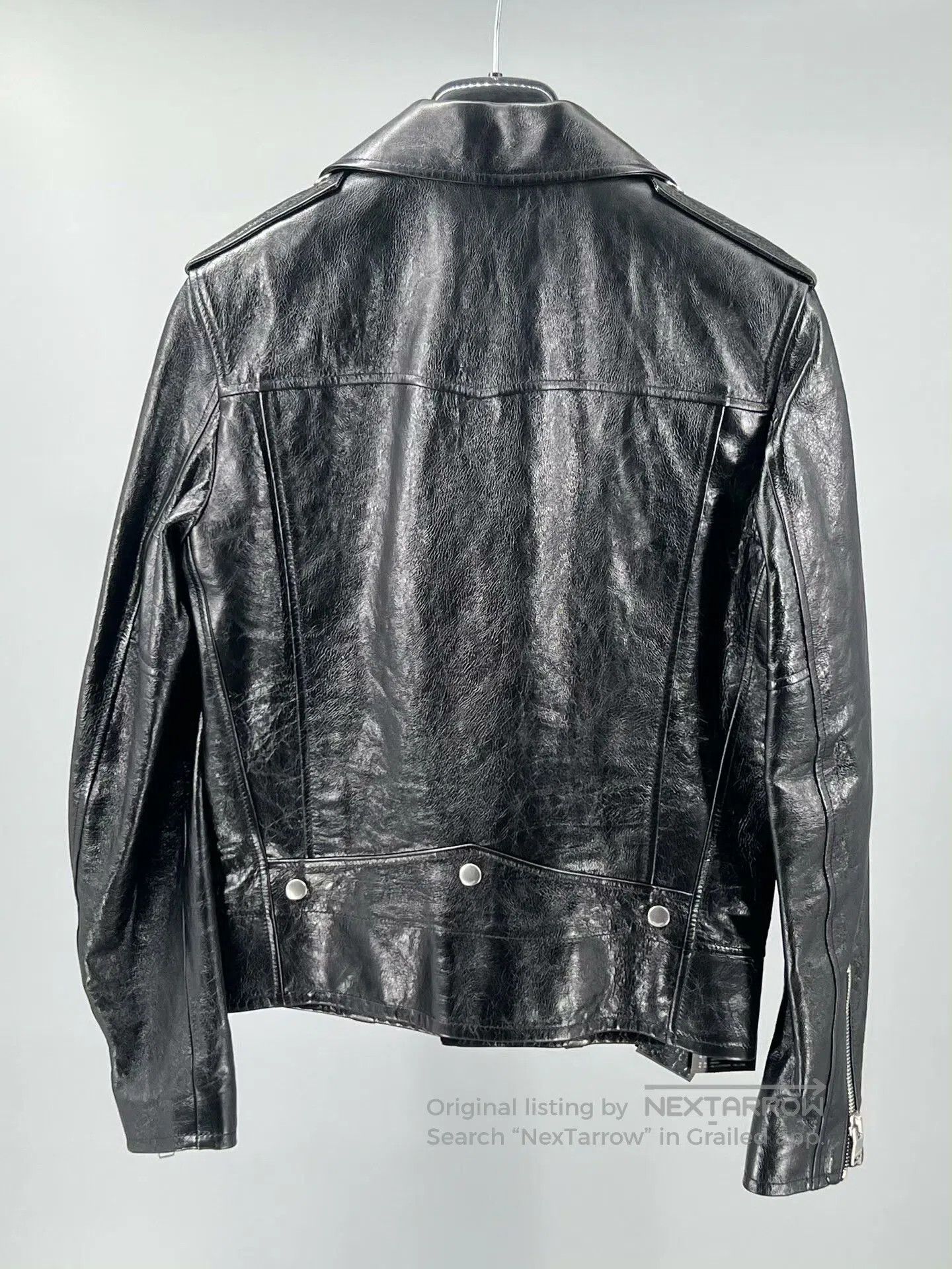 Yves Saint Laurent classic black leather biker jacket for men. Size US M / EU 48-50 / 2 - 4 Thumbnail