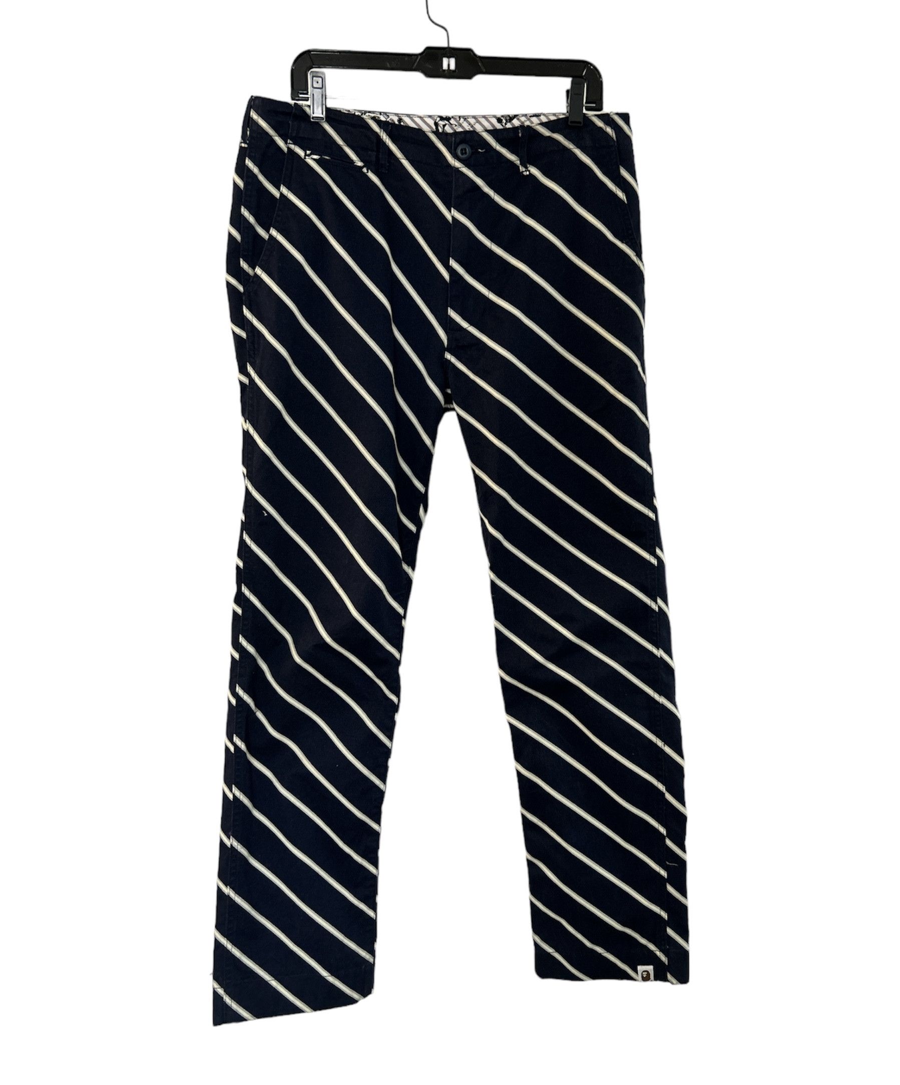 blue and white striped BAPE pants