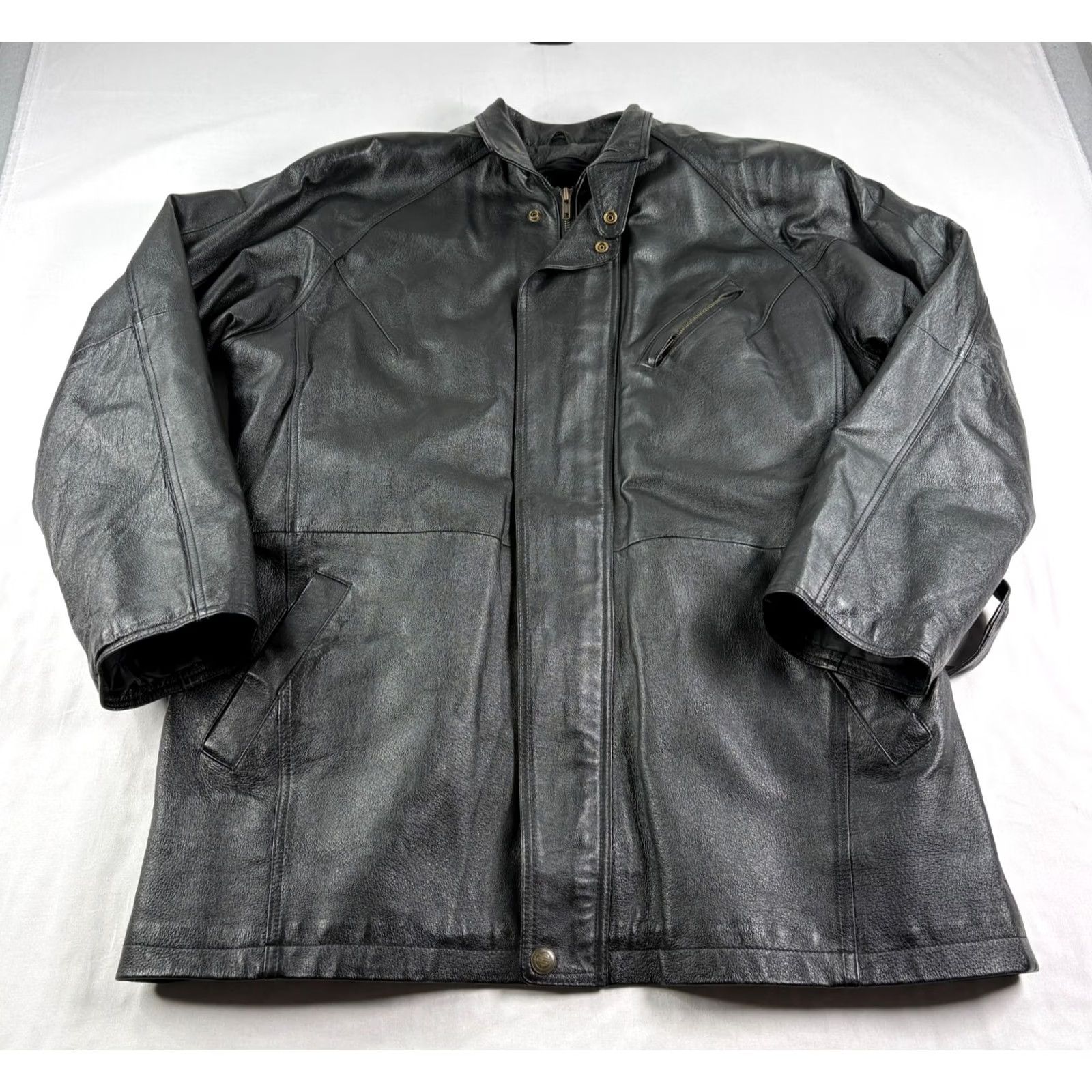Cougar Cougar Jacket Mens XL Black Leather Full Zip Biker Trench Lined Size US XL / EU 56 / 4 - 2 Thumbnail