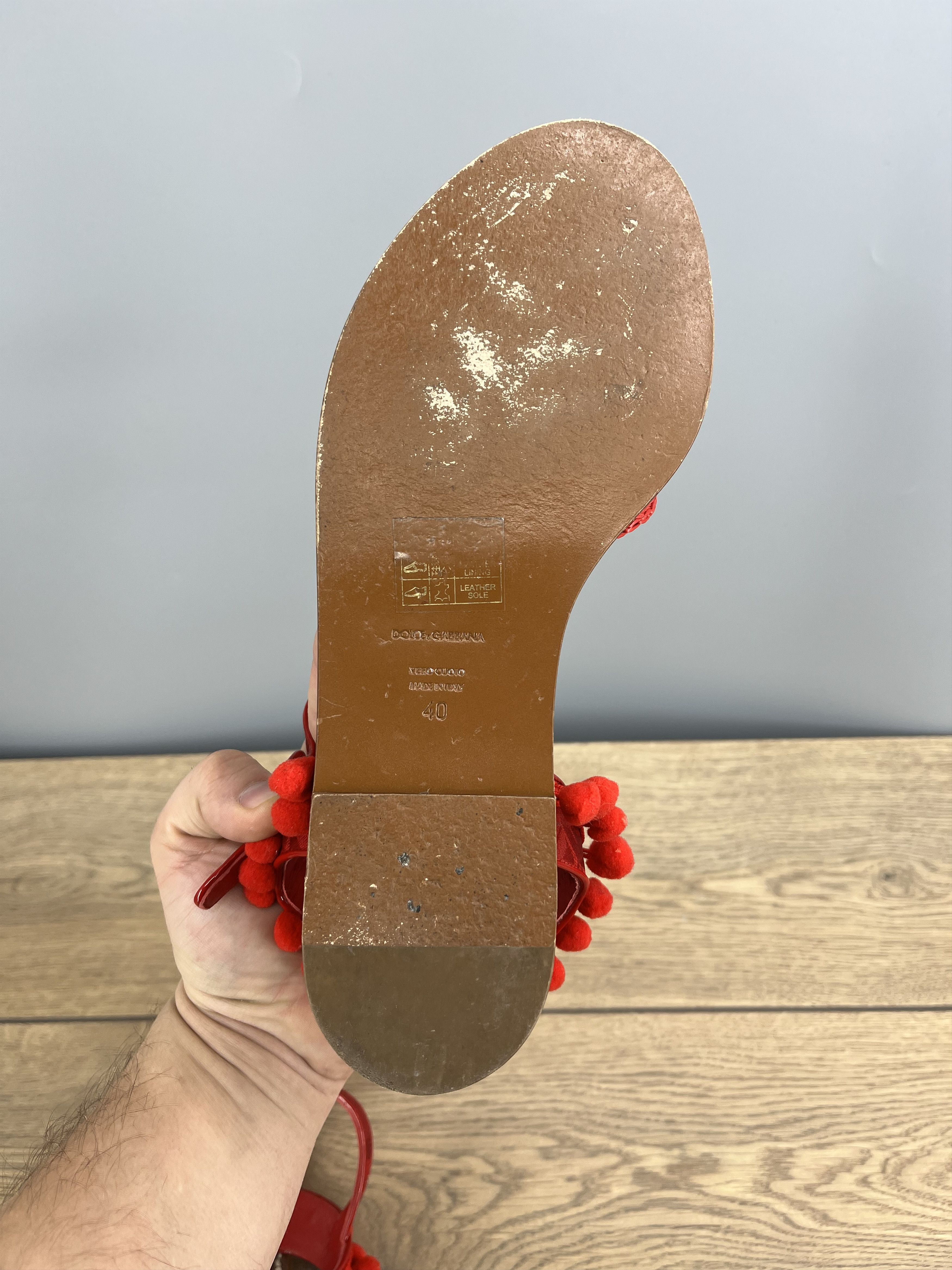 Dolce & Gabbana Vintage Dolce & Gabbana Red Leather Sandals Pom Pom Size US 9 / IT 39 - 10 Thumbnail