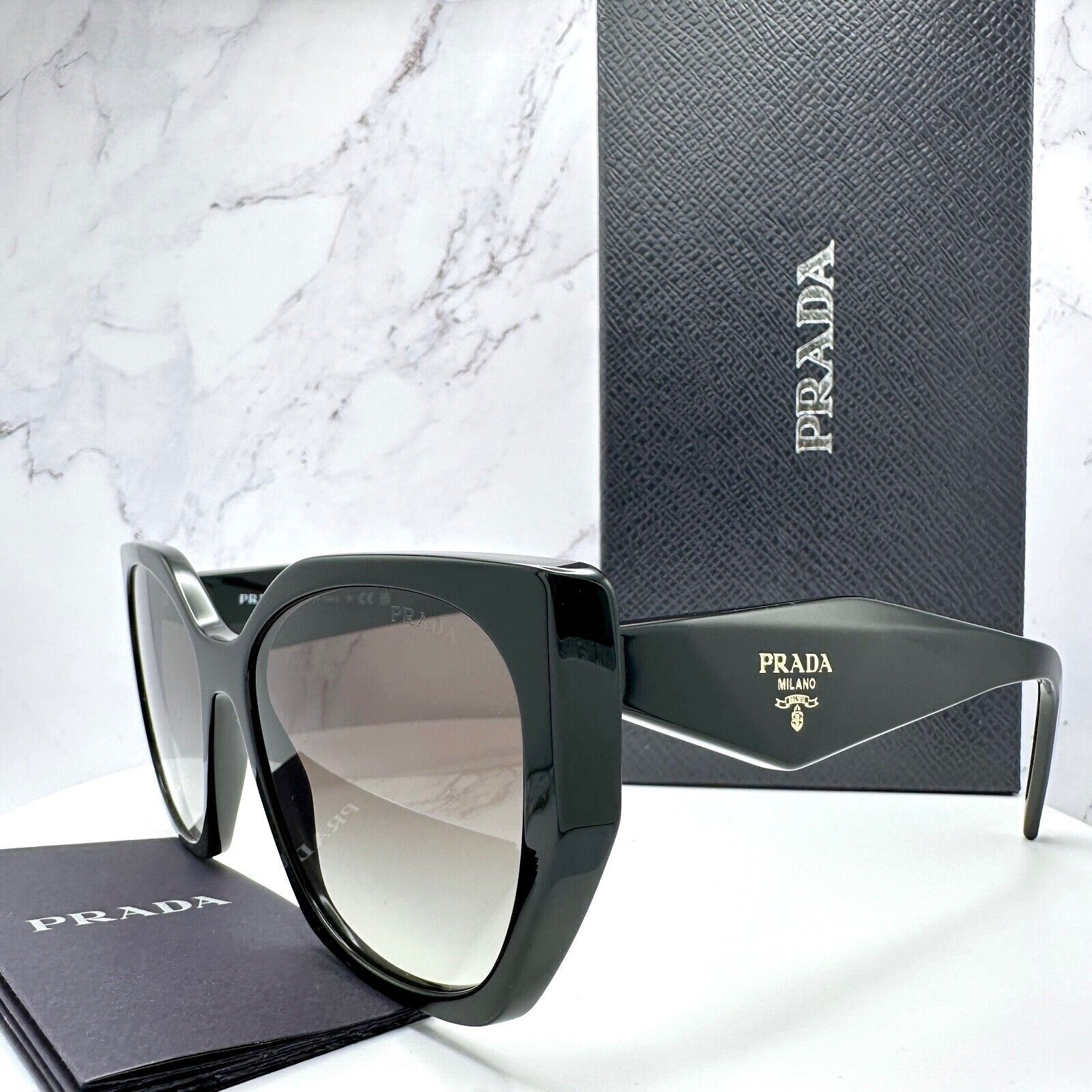 Prada PRADA Sunglasses Symbole Gold Logo Black Authentic Cat Eye Size ONE SIZE - 10 Thumbnail