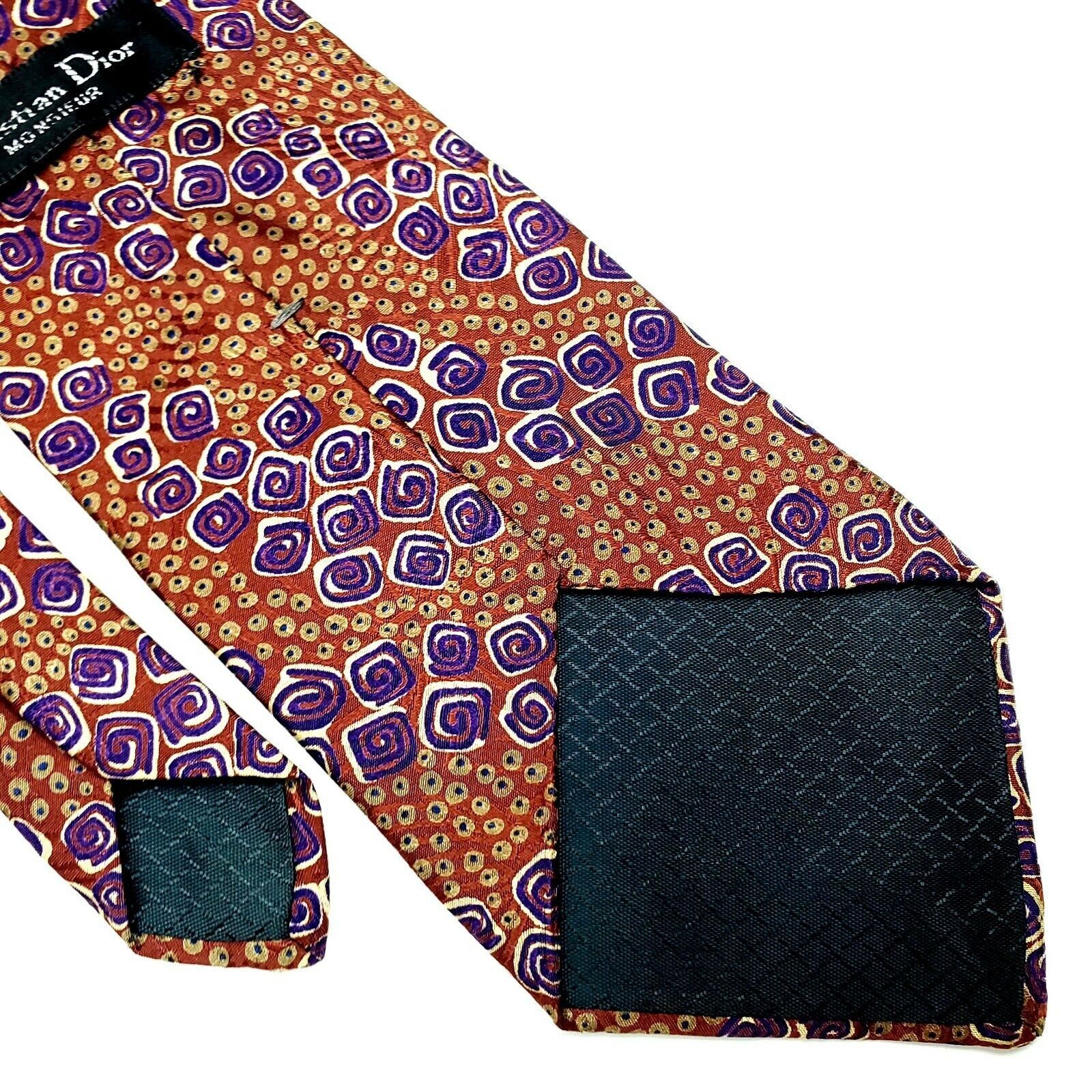 Christian Dior Monsieur Christian Dior Monsieur Silk Tie Brown Print Abstract Short Size ONE SIZE - 4 Thumbnail