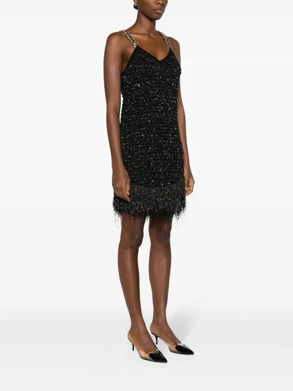 Balmain o1s1wg110825 Fringed Lurex Tweed Mini Dress in Black Size M / US 6-8 / IT 42-44 - 3 Thumbnail