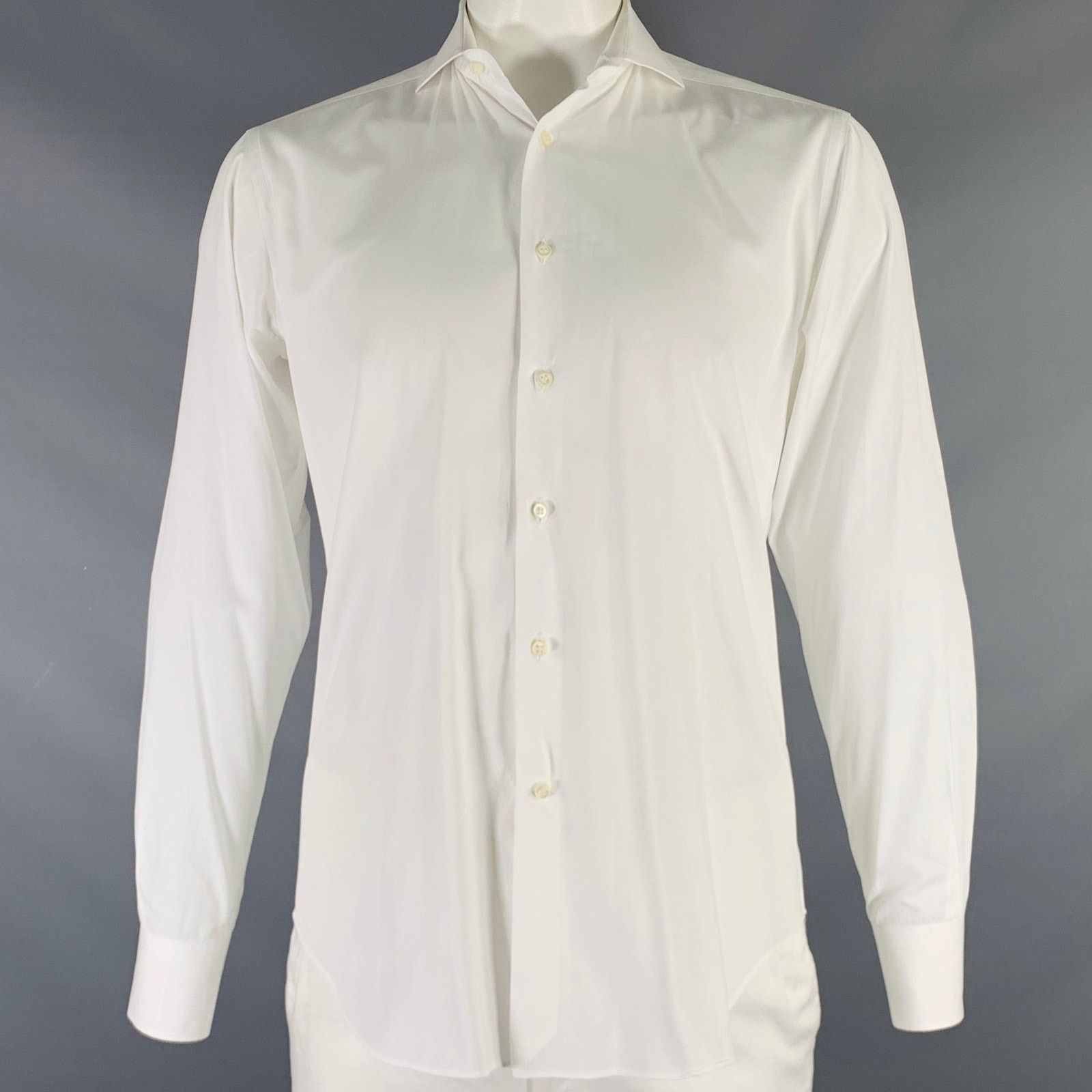 Barneys New York Size L White Cotton Spread Collar Long Sleeve Shirt Size US L / EU 52-54 / 3 - 1 Thumbnail