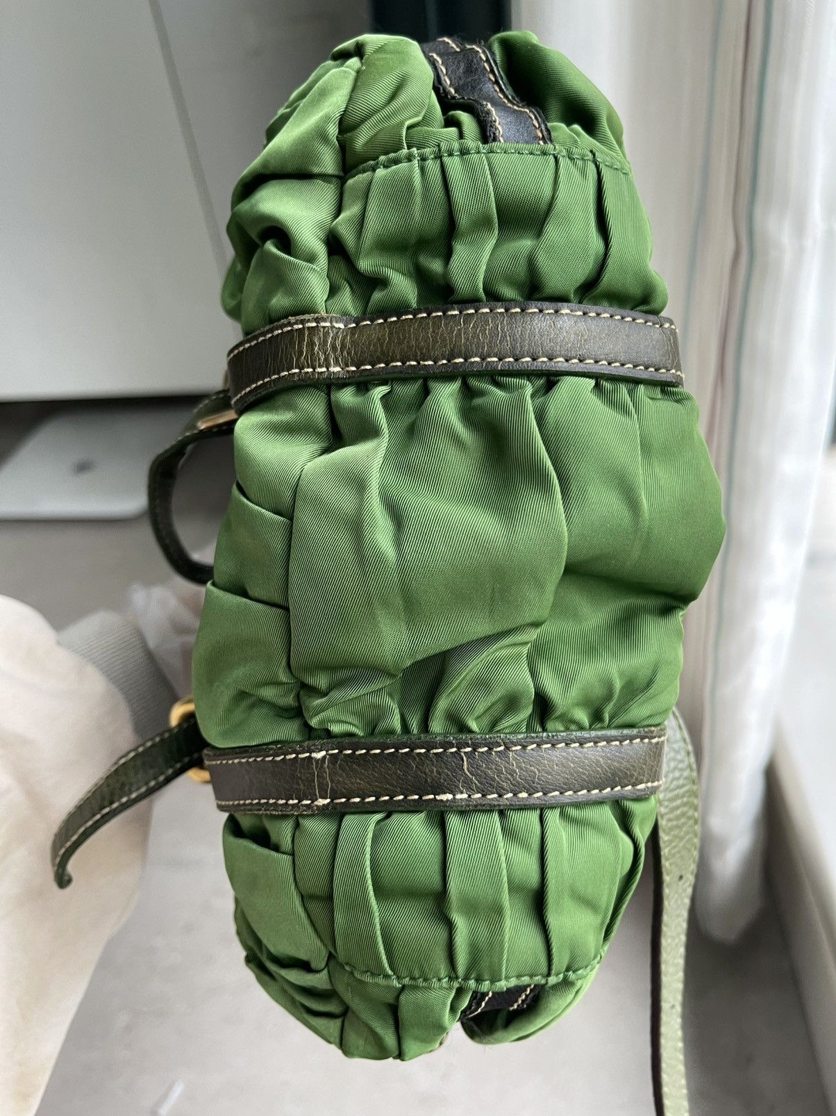 Prada Prada Ruched Nylon Handbag in Green Size ONE SIZE - 6 Thumbnail