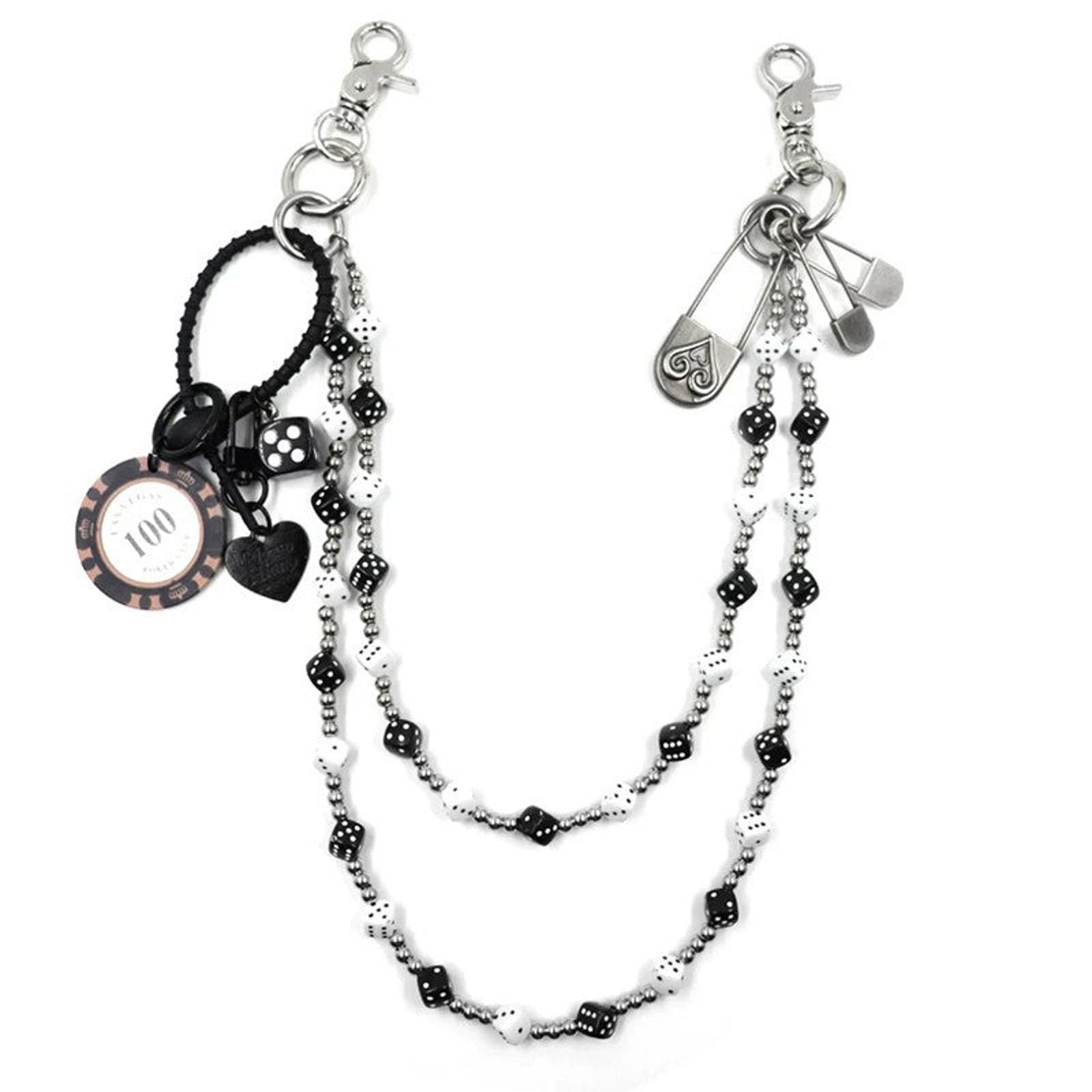 Vintage Dice Black and White Beaded Wallet Chain, Pants Chain Size ONE SIZE - 4 Thumbnail