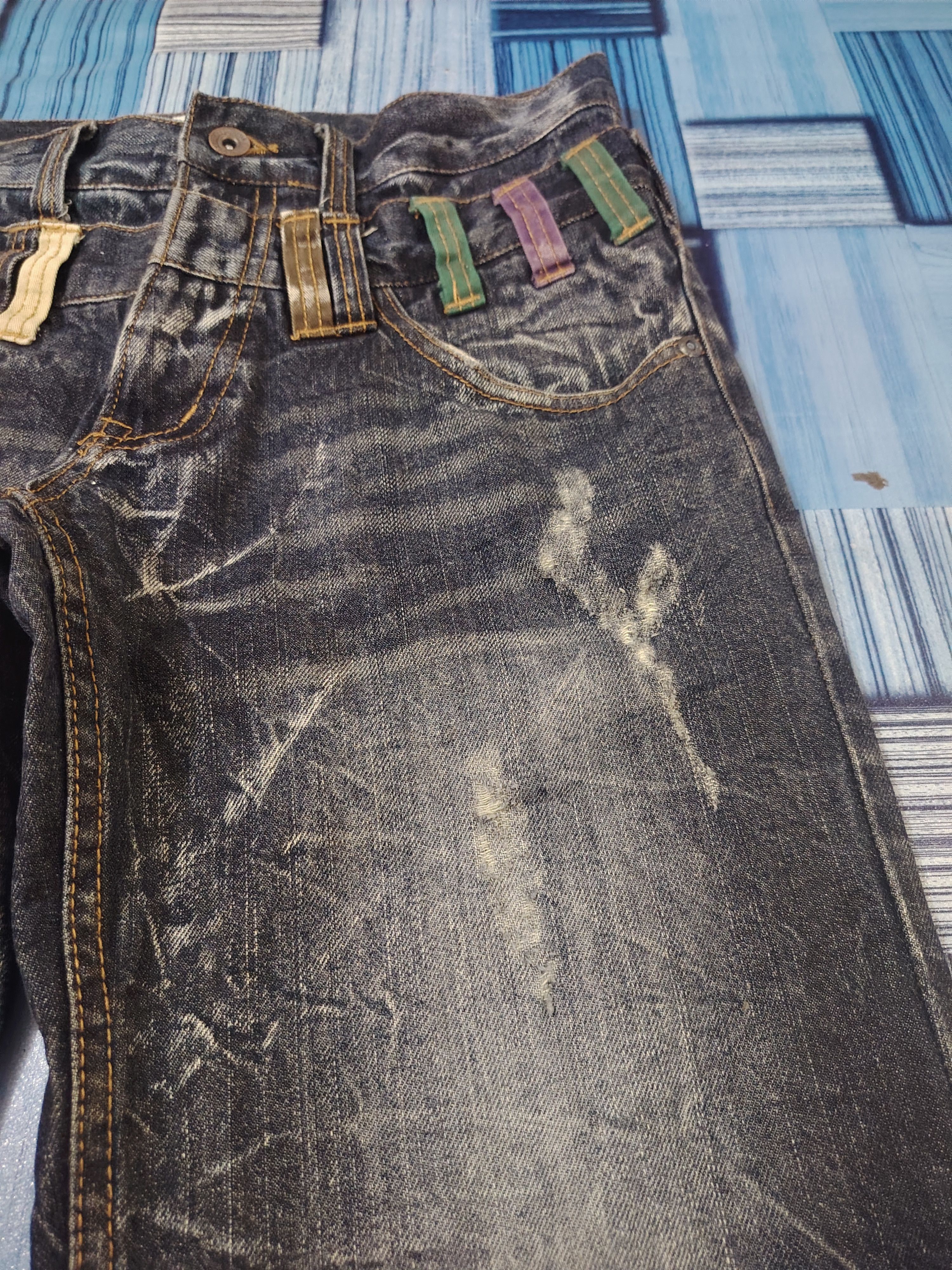Who Decides War Japanese Nylaus Double Waist Distressed Jeans Size US 29 - 11 Thumbnail