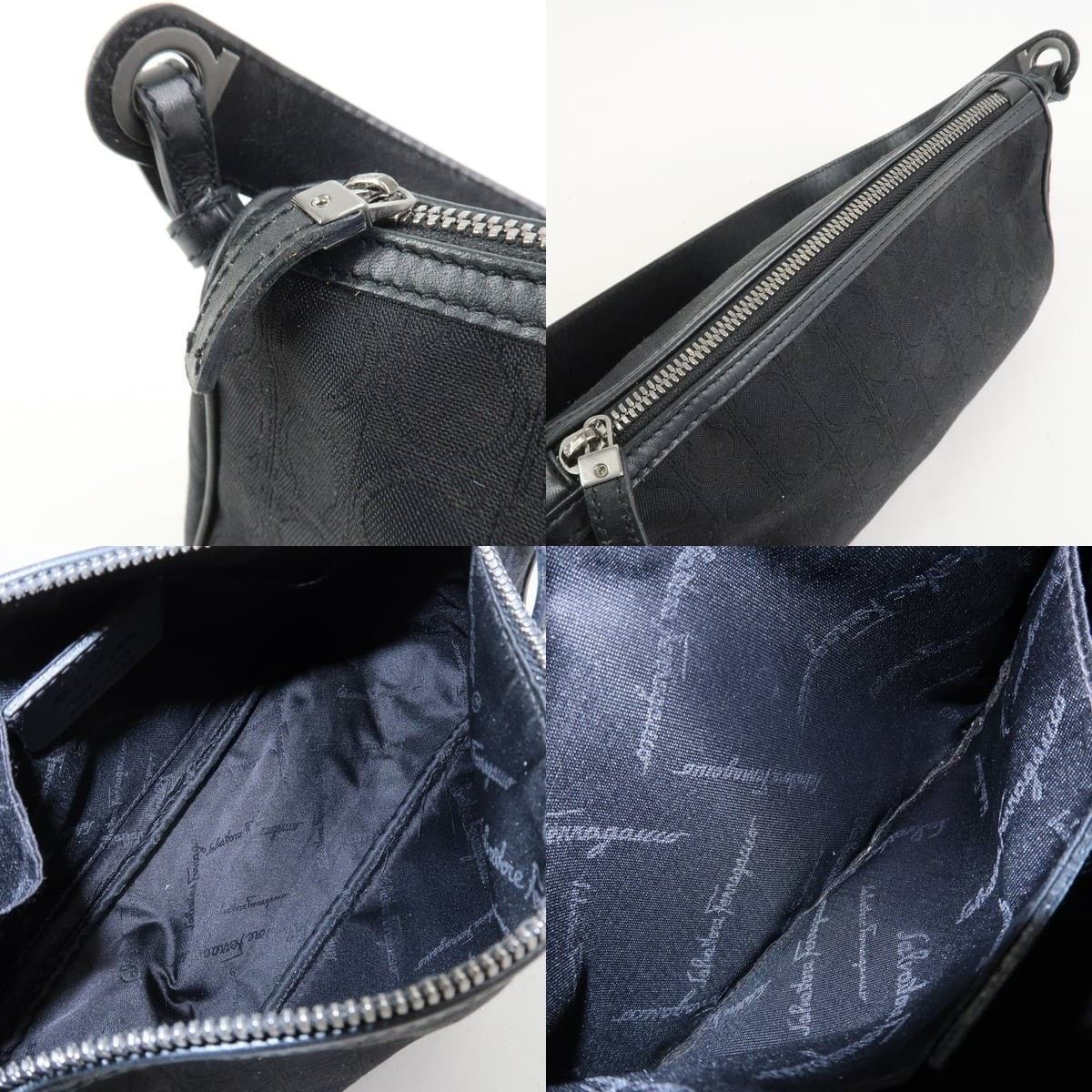 Salvatore Ferragamo Ferragamo Gancini Canvas Shoulder Bag Black Size ONE SIZE - 7 Thumbnail