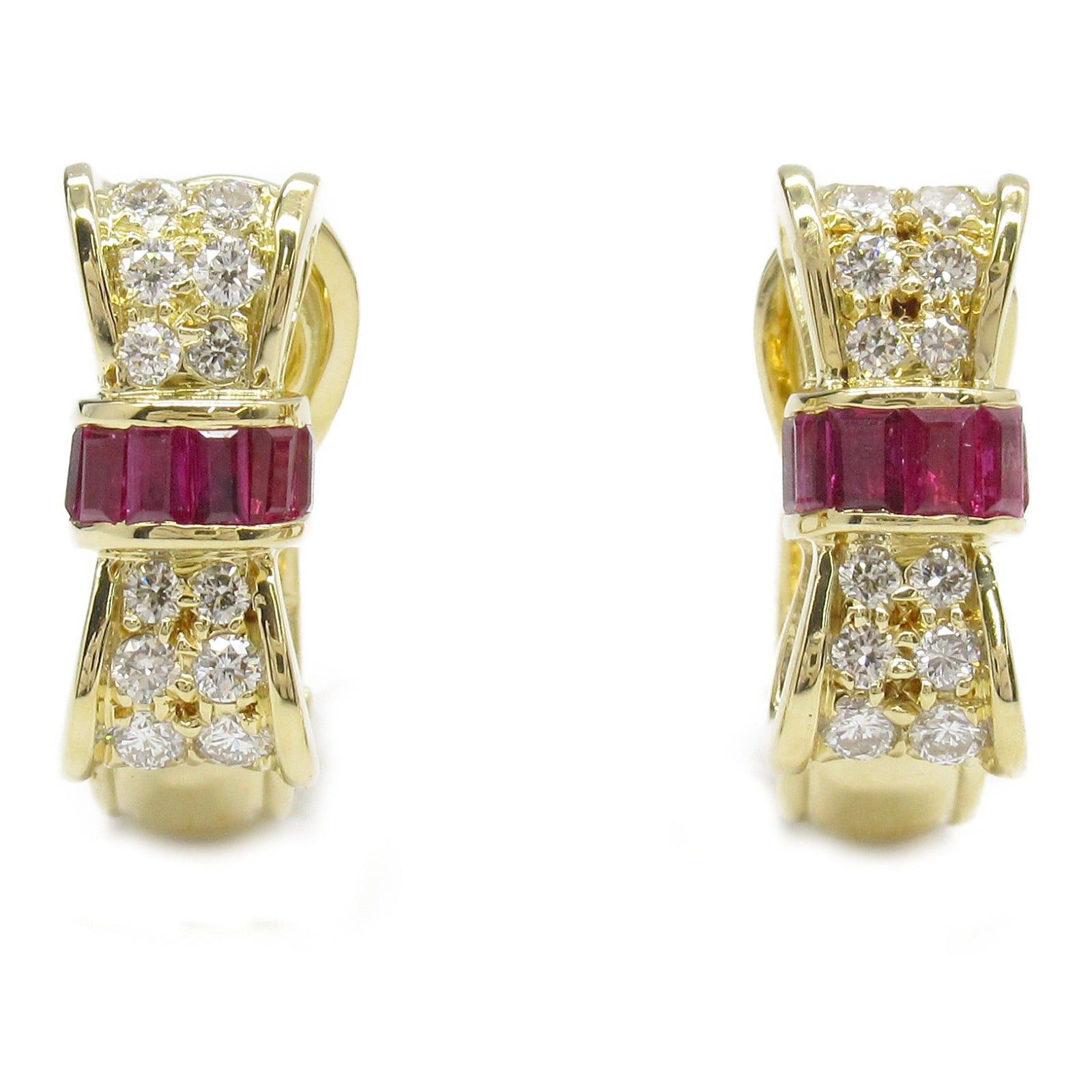 Tiffany & Co. Tiffany Co Ribbon Motif Ruby Diamond Earrings K18 (Yellow Gold) Red Clear Size ONE SIZE - 1 Thumbnail