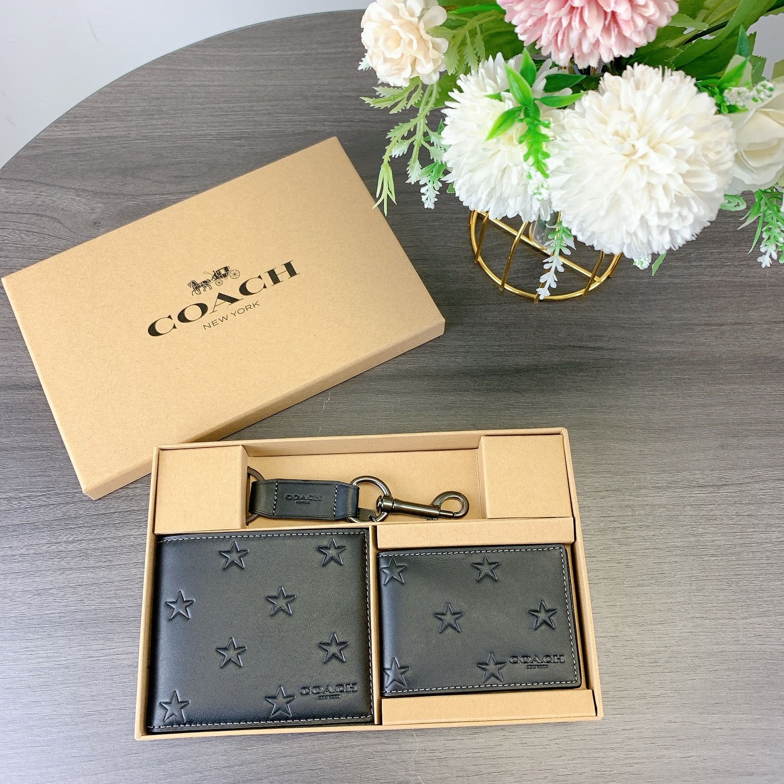 Coach Coach CW350 Boxed 3 In 1 Wallet Gift Set Star Print IN Black ...