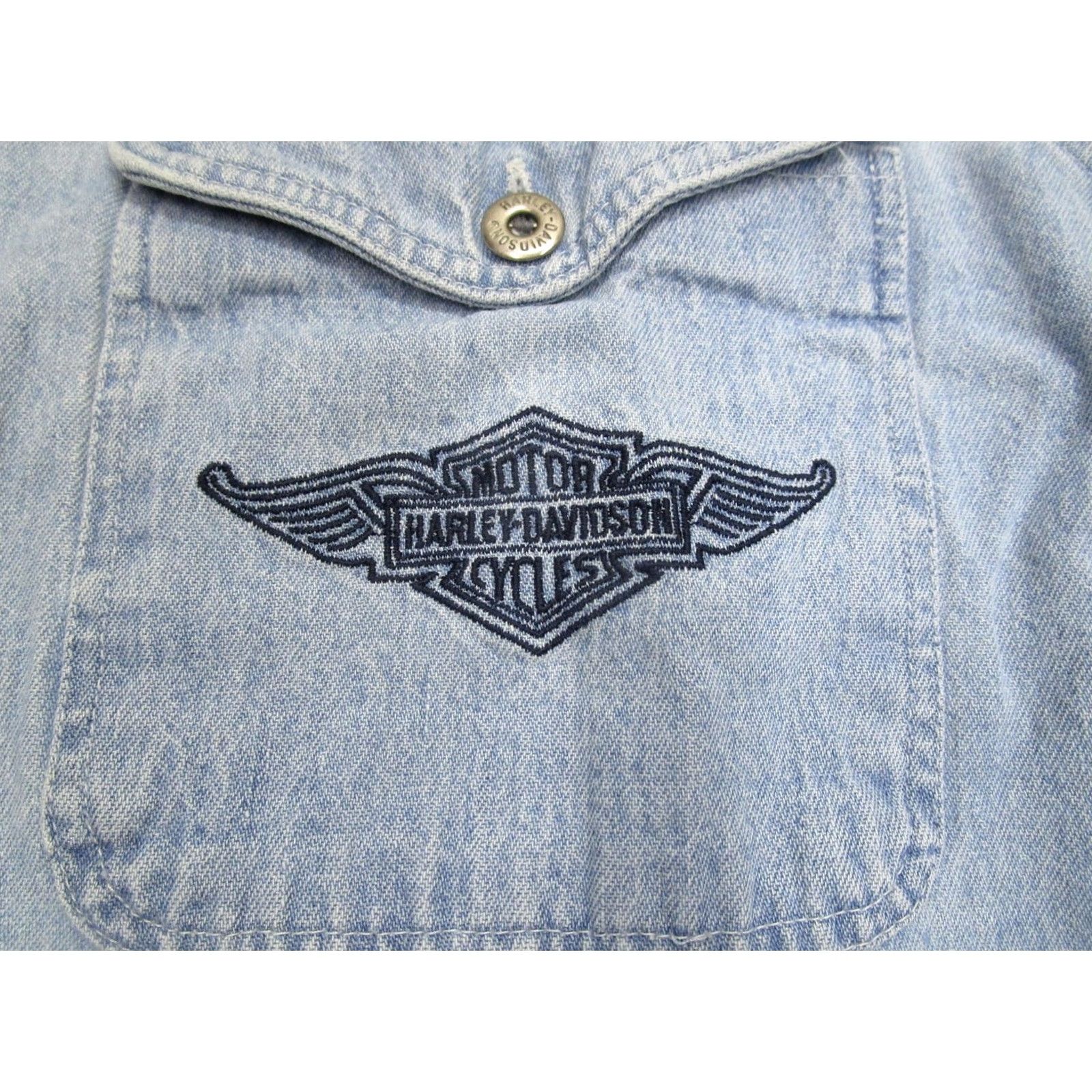 Harley Davidson Harley-Davidson Shirt Mens Small Blue Denim Button Up Embroidered USA 90s Vintage Shirt Size US S / EU 44-46 / 1 - 3 Thumbnail