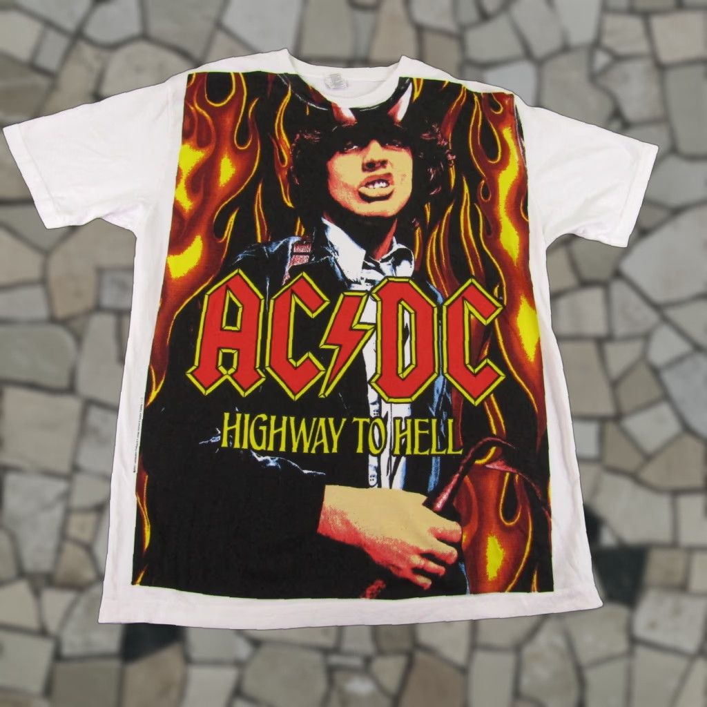 Vintage ACDC Shirt Mens Extra Large White Highway To Hell Angus Young All Over Print Size US XL / EU 56 / 4 - 1 Thumbnail