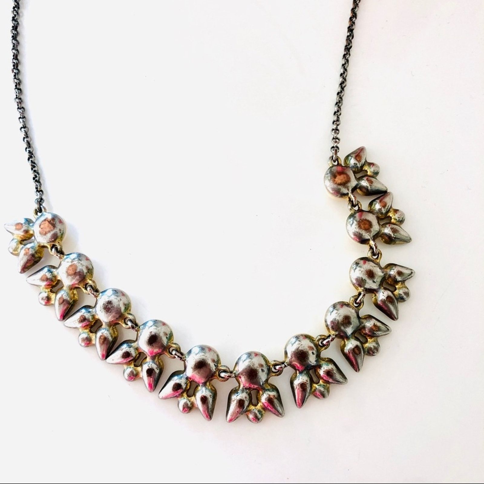 J.Crew J CREW Silver Jewel White Enamel Circle Statement Necklace Size ONE SIZE - 7 Thumbnail