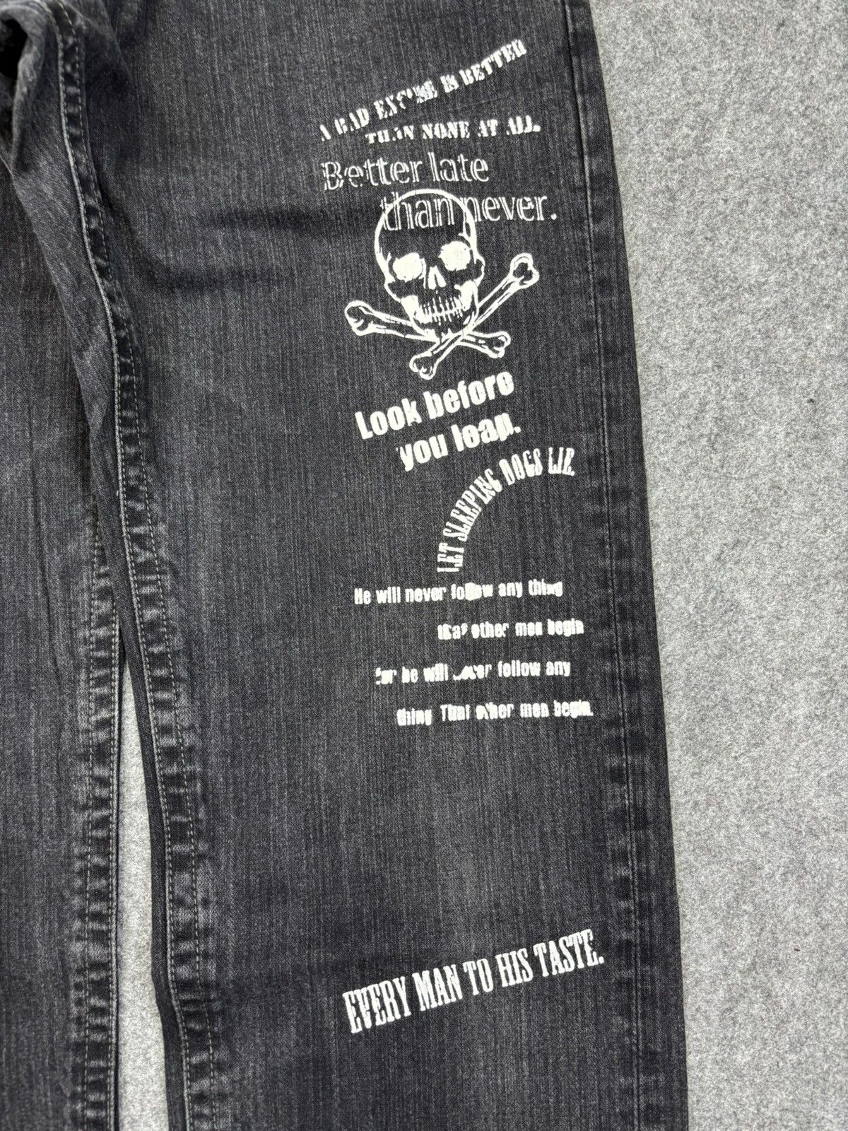 Japanese Brand Double Waist🔥Japanese Moto Skull Poem Junya Punk Denim F745 Size US 32 / EU 48 - 5 Thumbnail