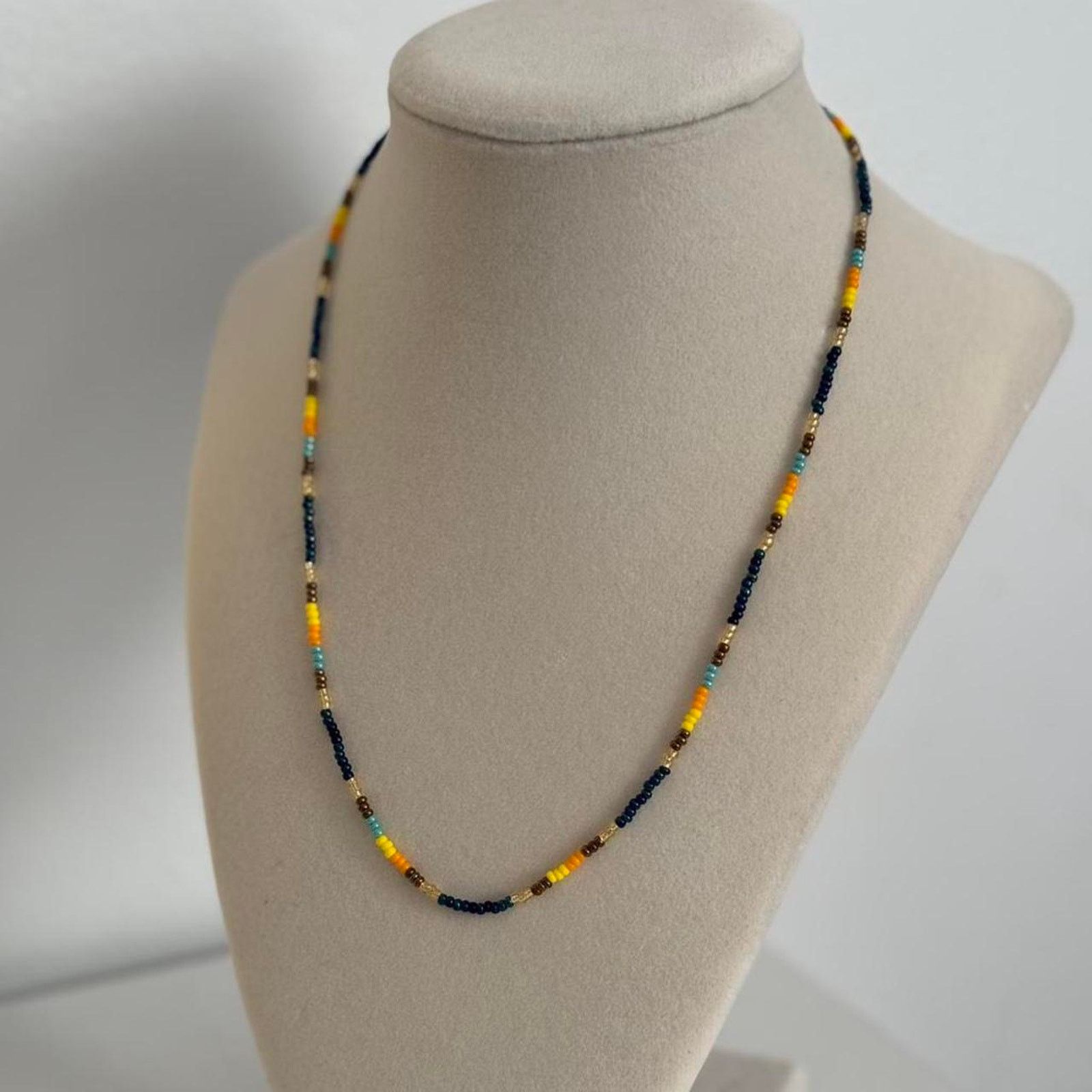Other Yellow Blue Beaded Necklace Handmade Colorful Jewelry Unique Size ONE SIZE - 2 Thumbnail
