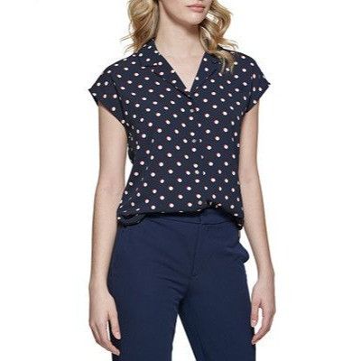 Tommy Hilfiger Tommy Hilfiger S Polka Dot Sleeveless Blouse V Neck Camp Shi Size S / US 4 / IT 40 - 8 Thumbnail