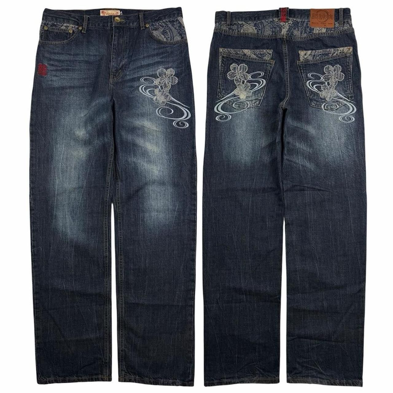 Karakuri Tamashii Karakuri Tamashii Embroidered Floral Japanese Jeans Waist 35 Size US 35 - 1 Thumbnail