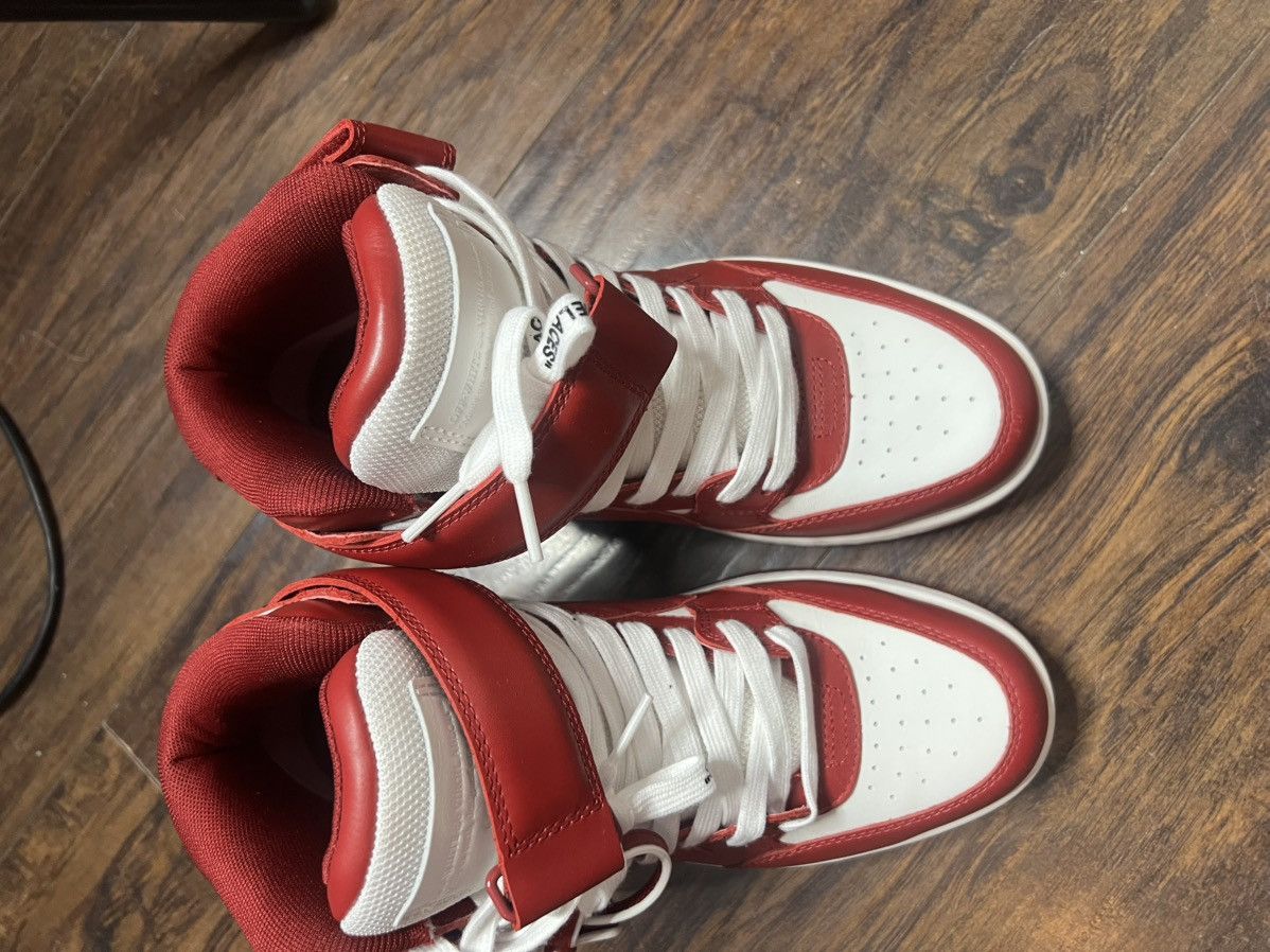 Red and white out of office OFF- white hi top sneaker