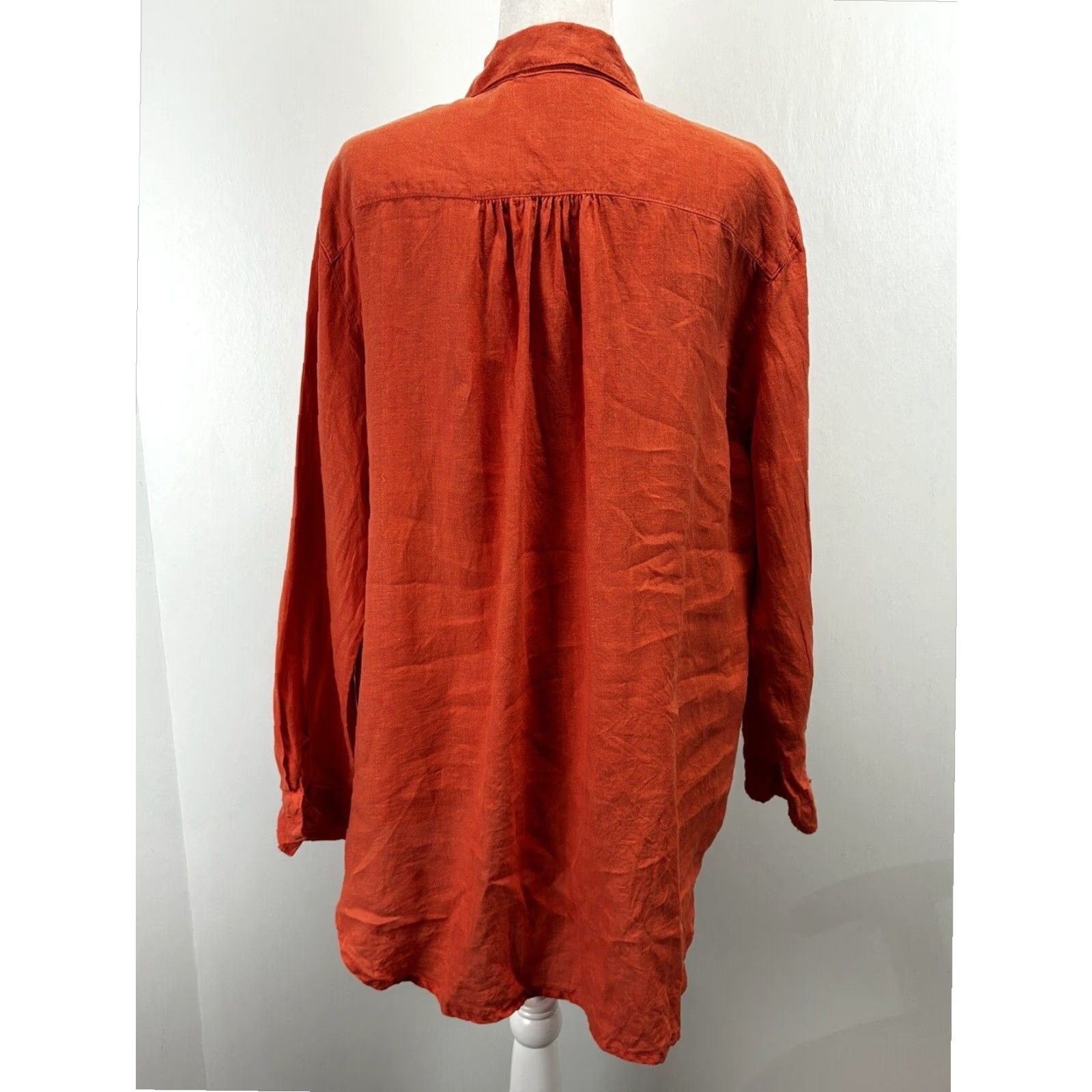 Taos VINTAGE Taos Ready Trading 100% Linen Women's Tunic Top Shirt XL Long Sleeve Collared Orange Pink Button Up Size XL / US 12-14 / IT 48-50 - 3 Thumbnail