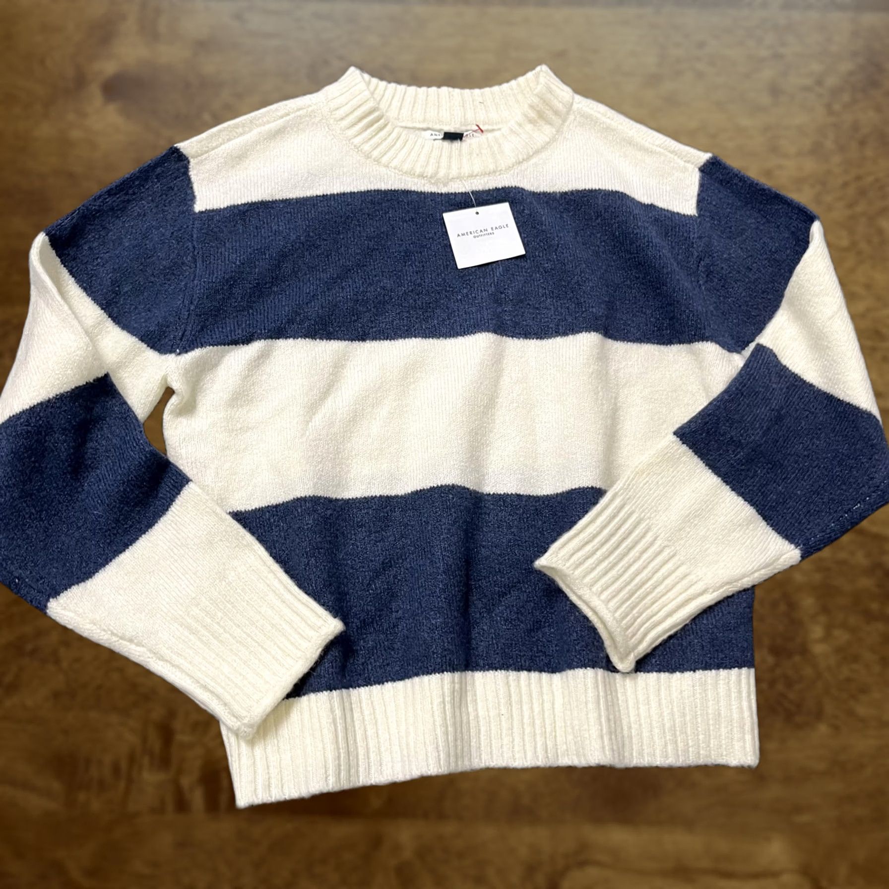 Vintage American Eagle Sweater Womens XXS Blue White Striped Crewneck Pullover Soft Knit Size XXS / US 00 / IT 34 - 1 Thumbnail