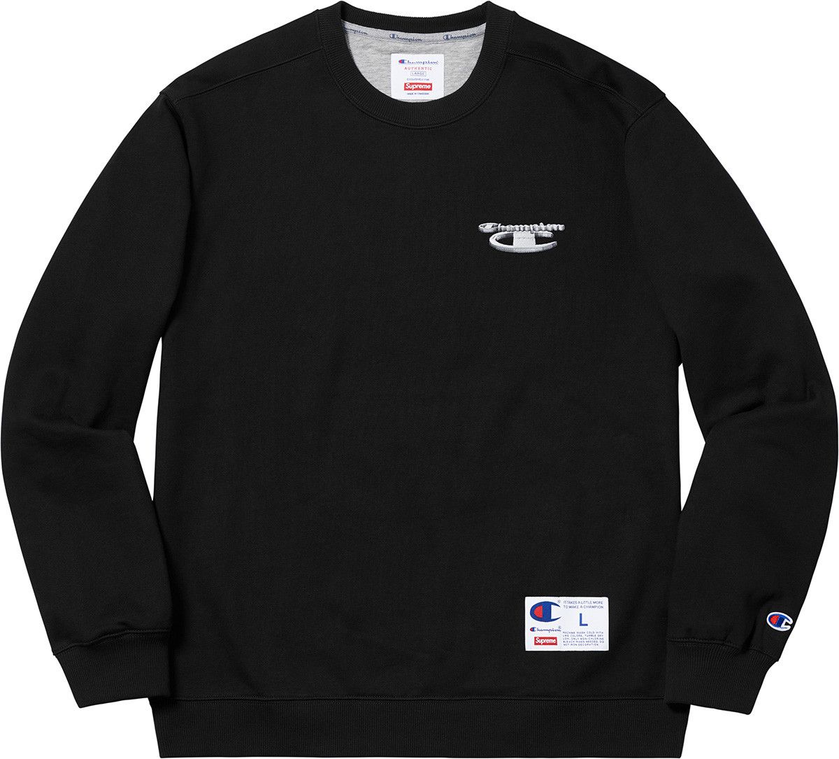 Champion × Supreme Supreme Champion 3D Metallic Crewneck Black  