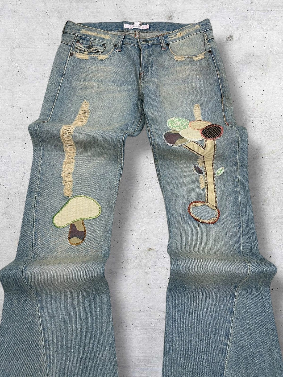 Tornado Mart VINTAGE FANCY CRAFTED JAPAN DESIGNER 90S RIPPED DENIM FLARED Size US 32 / EU 48 - 4 Thumbnail