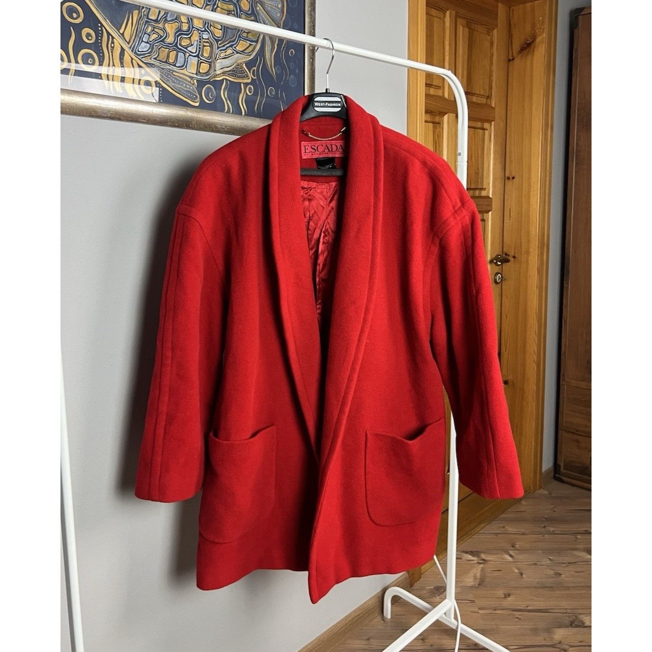 Escada Escada Margaretha Ley Vintage Women`s Wool Red Oversized Coa Size L / US 10 / IT 46 - 1 Thumbnail