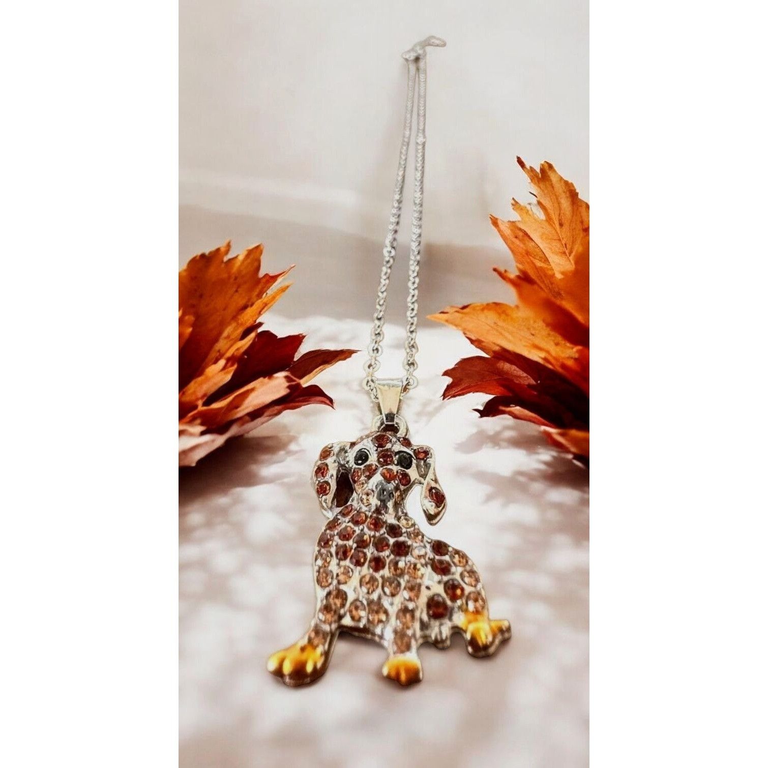 Handmade Dachshund Necklace New Rhinestones 16 inch Chain 2 piece Set Size ONE SIZE - 4 Thumbnail