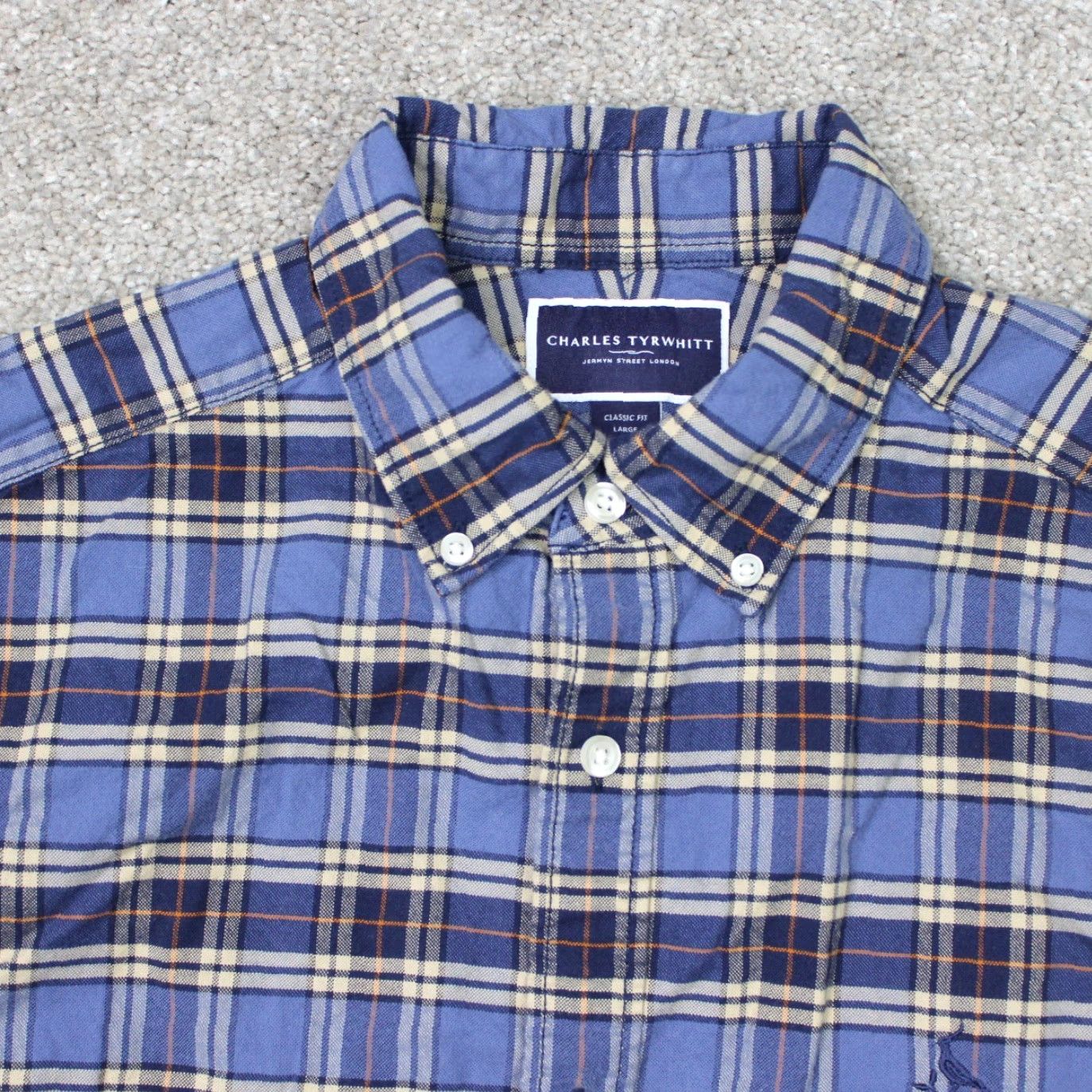 Charles Tyrwhitt Charles Tyrwhitt Shirt Mens Large Blue/Yellow Classic Fit Long Sleeve Flannel Size US L / EU 52-54 / 3 - 4 Thumbnail