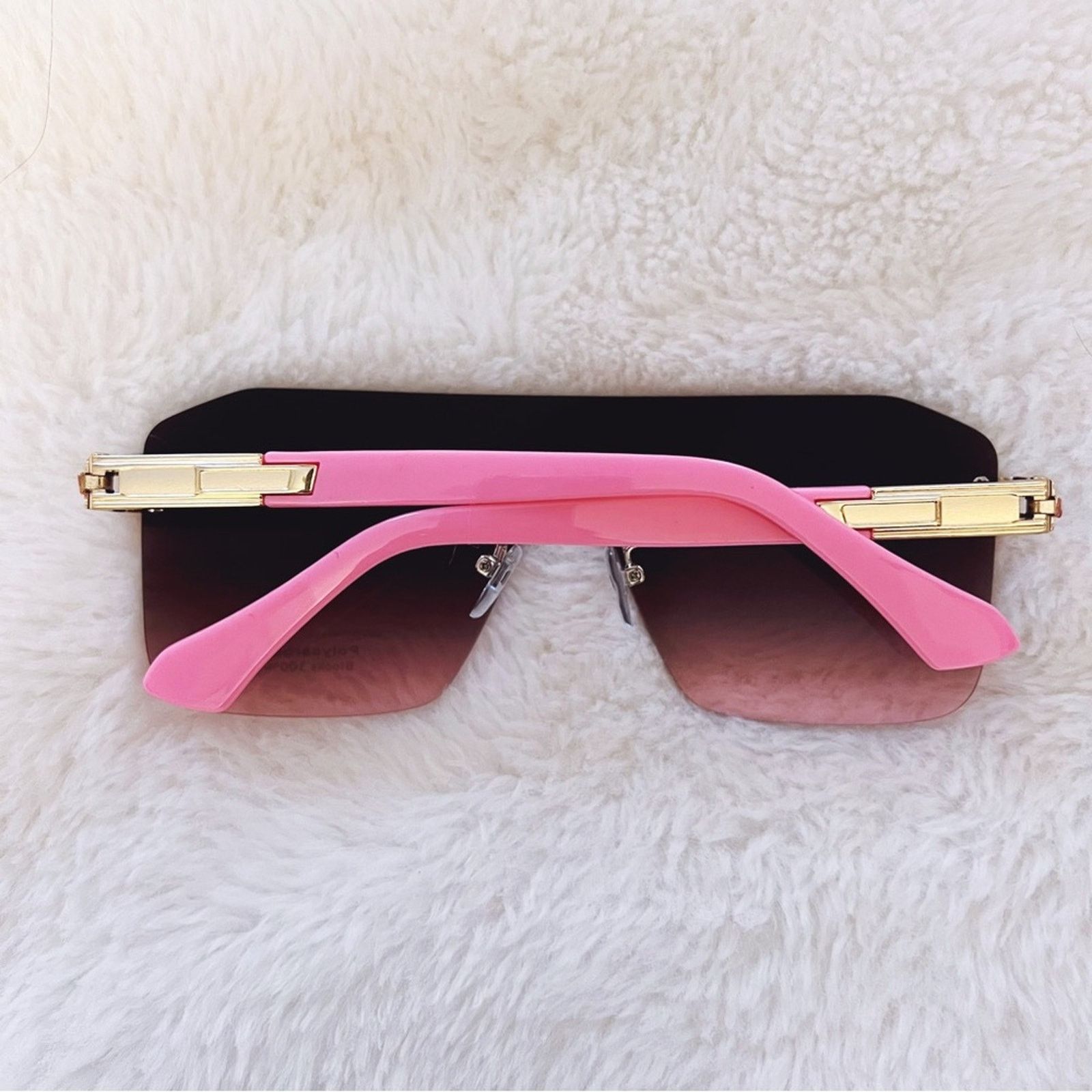 Other Sadie Pink & Brown Oversized Rimless Flat-Top Sunglasses Size ONE SIZE - 10 Thumbnail