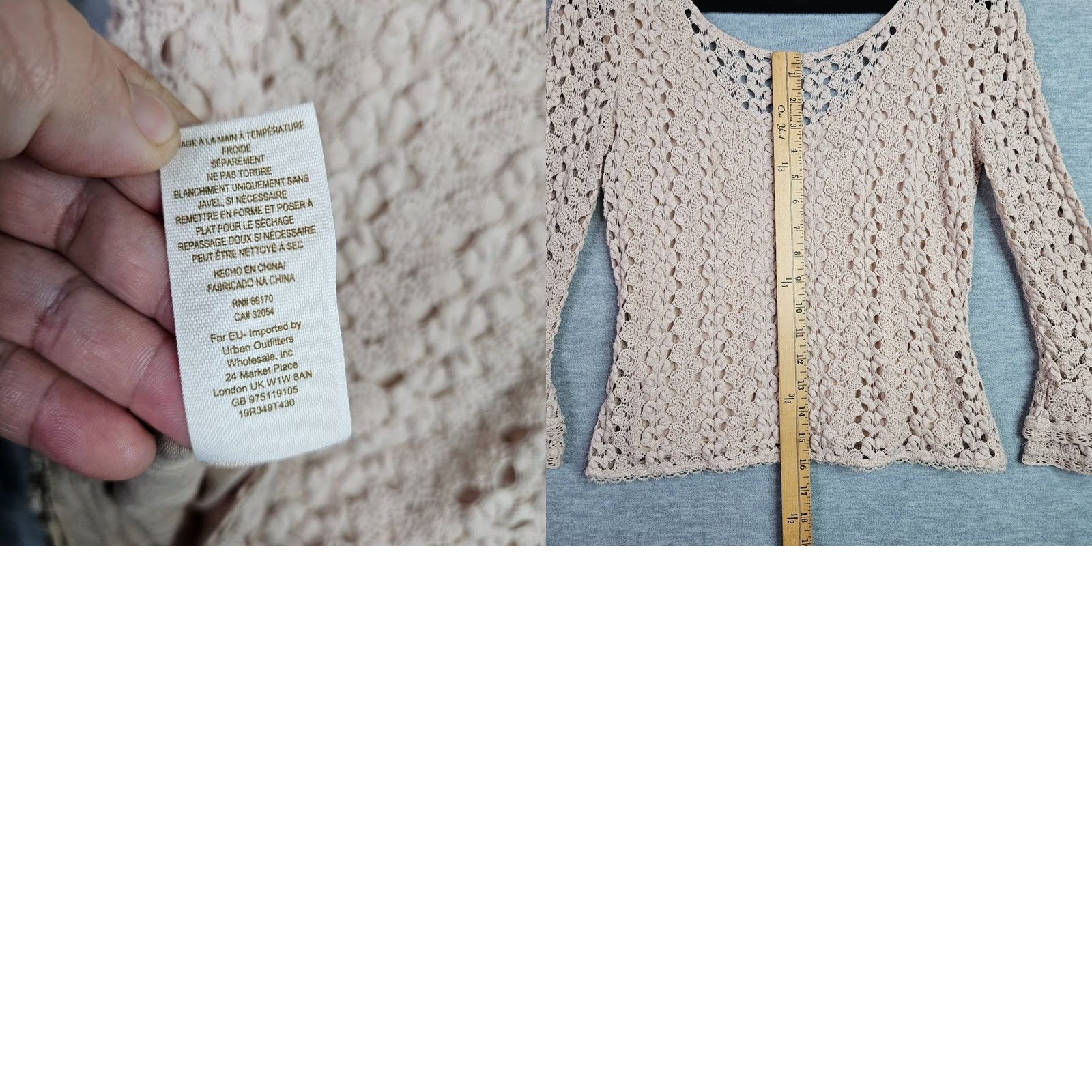 Free People Free People Women's Shirt Adult S Beige Crochet Lace Bell Sleeve Scoop Neck Top Size S / US 4 / IT 40 - 8 Thumbnail