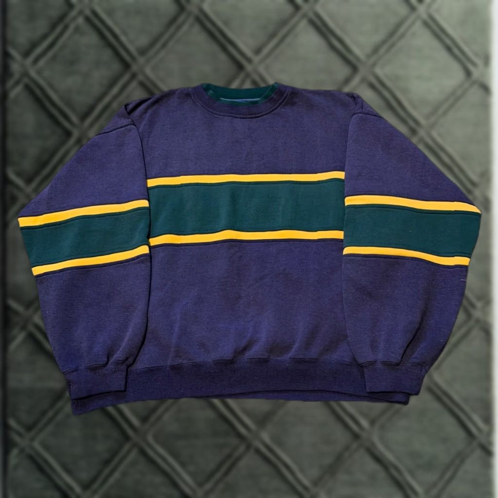 Vintage VINTAGE TownCraft Sweatshirt Crewneck XL Navy Blue Green Yellow Stripe 90s Mens Pullover Striped Shirt Size US XL / EU 56 / 4 - 1 Thumbnail