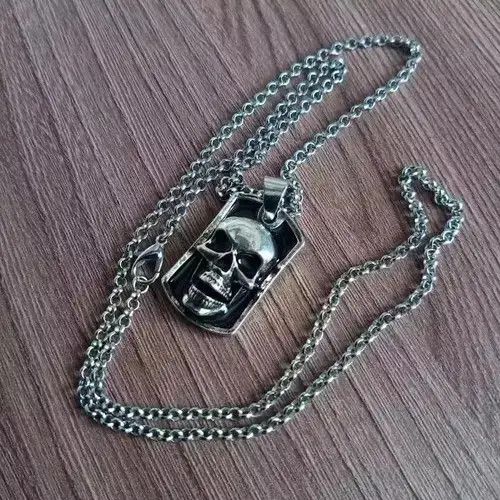 Jewelry Skull Dog Tags Chain Skeleton Gothic Death Military Chrome in Silver, Men's