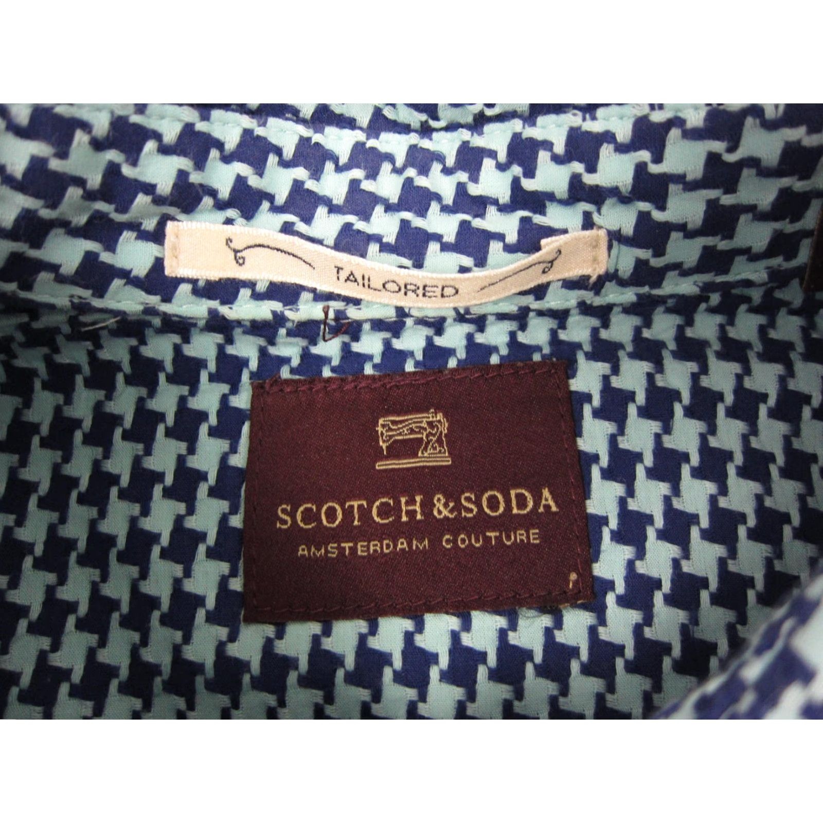 Scotch & Soda Scotch & Soda Shirt Adult Medium Blue Houndstooth Mens Button Up Casual 90s 80s Size US M / EU 48-50 / 2 - 5 Thumbnail