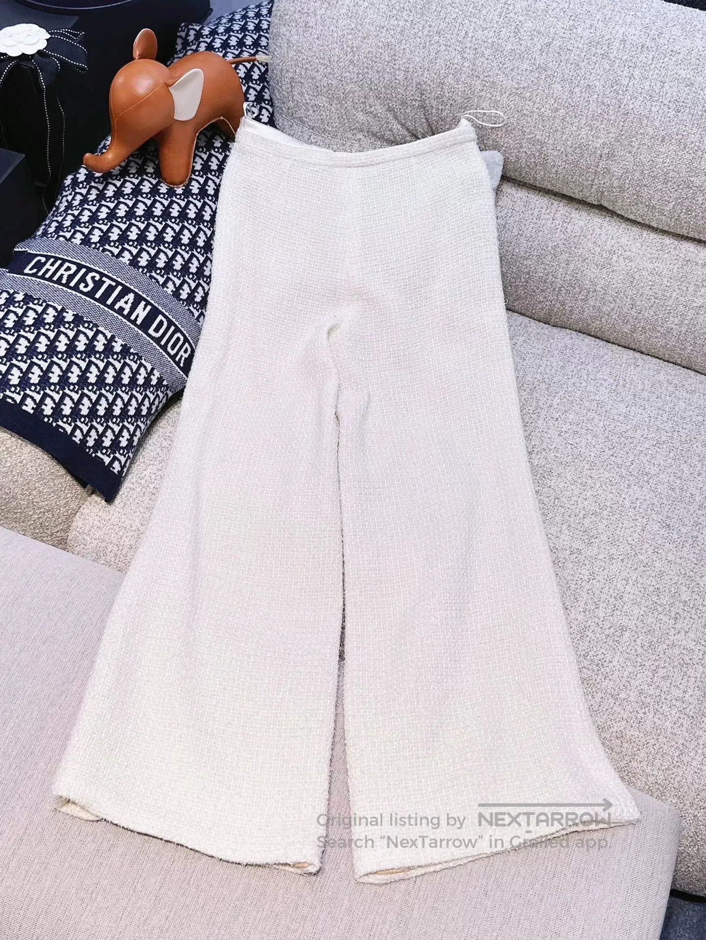 Chanel Chanel White Woven Wide-Leg Pants. Size US 36 / EU 52 - 2 Thumbnail