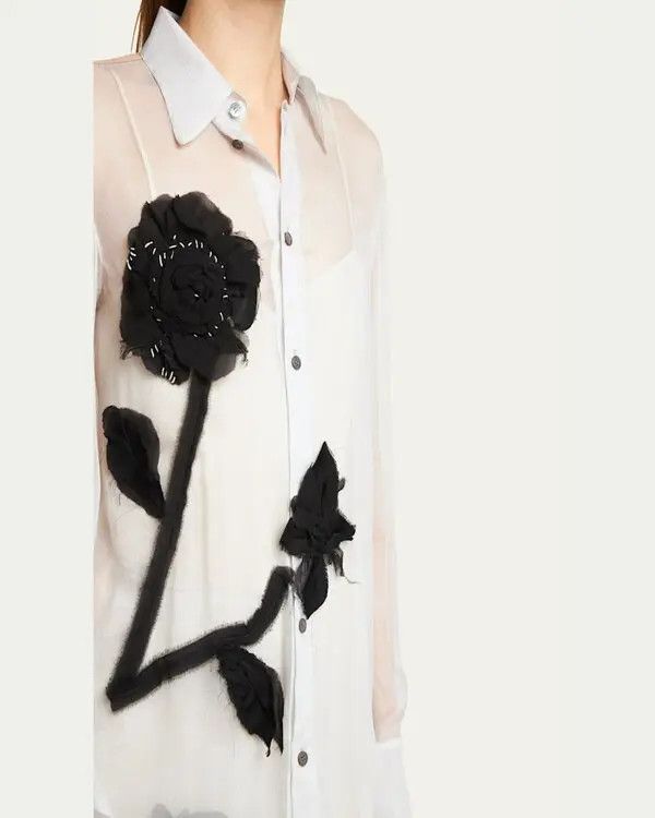 Marni o1w1db11125 Bicolor Classic Long-Sleeve Silk Shirt in White Size S / US 4 / IT 40 - 5 Thumbnail
