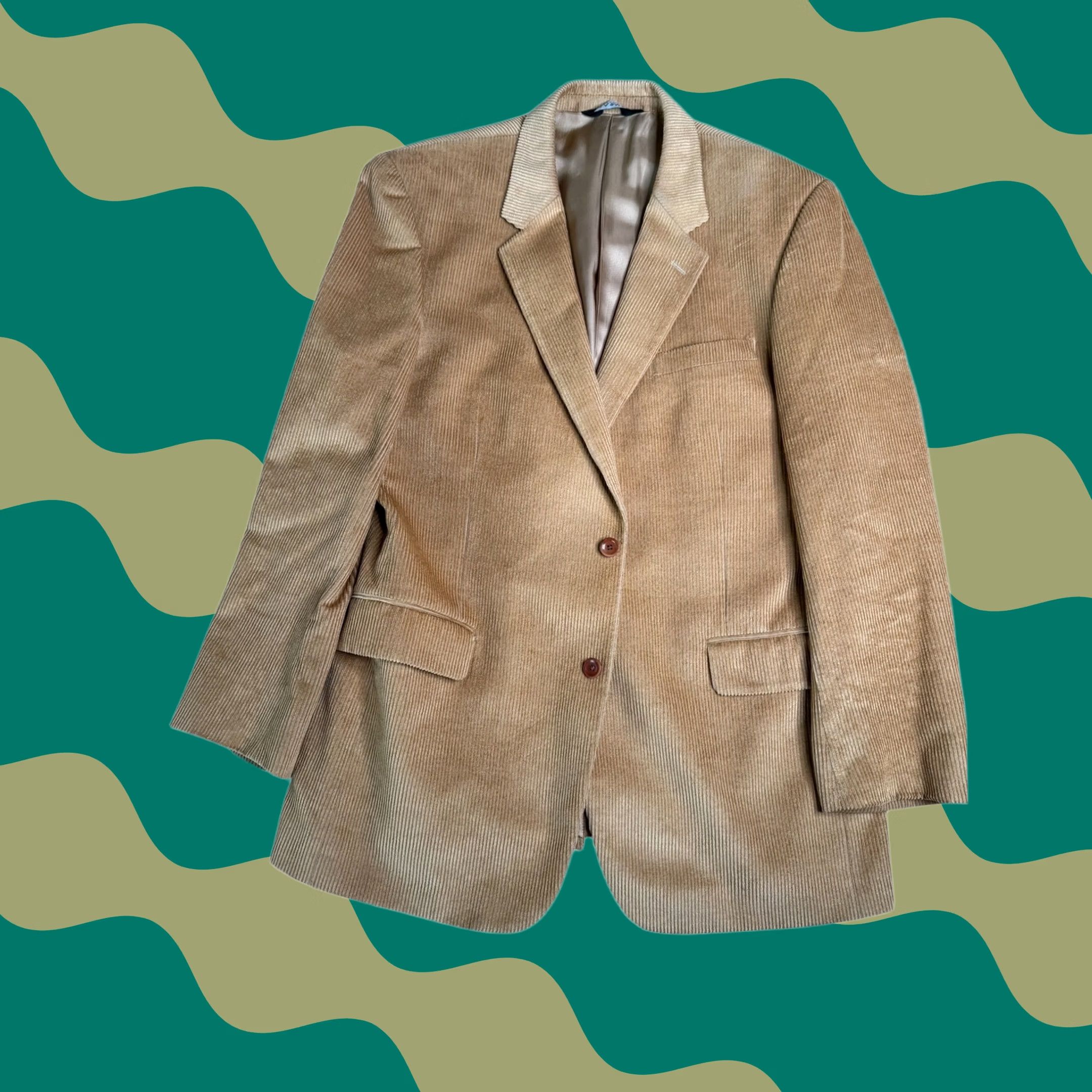 Jos. A. Bank VINTAGE JOS. A. BANK Corduroy Blazer Jacket Wool Silk Blend Tan L44 Mens Size 44R - 1 Thumbnail