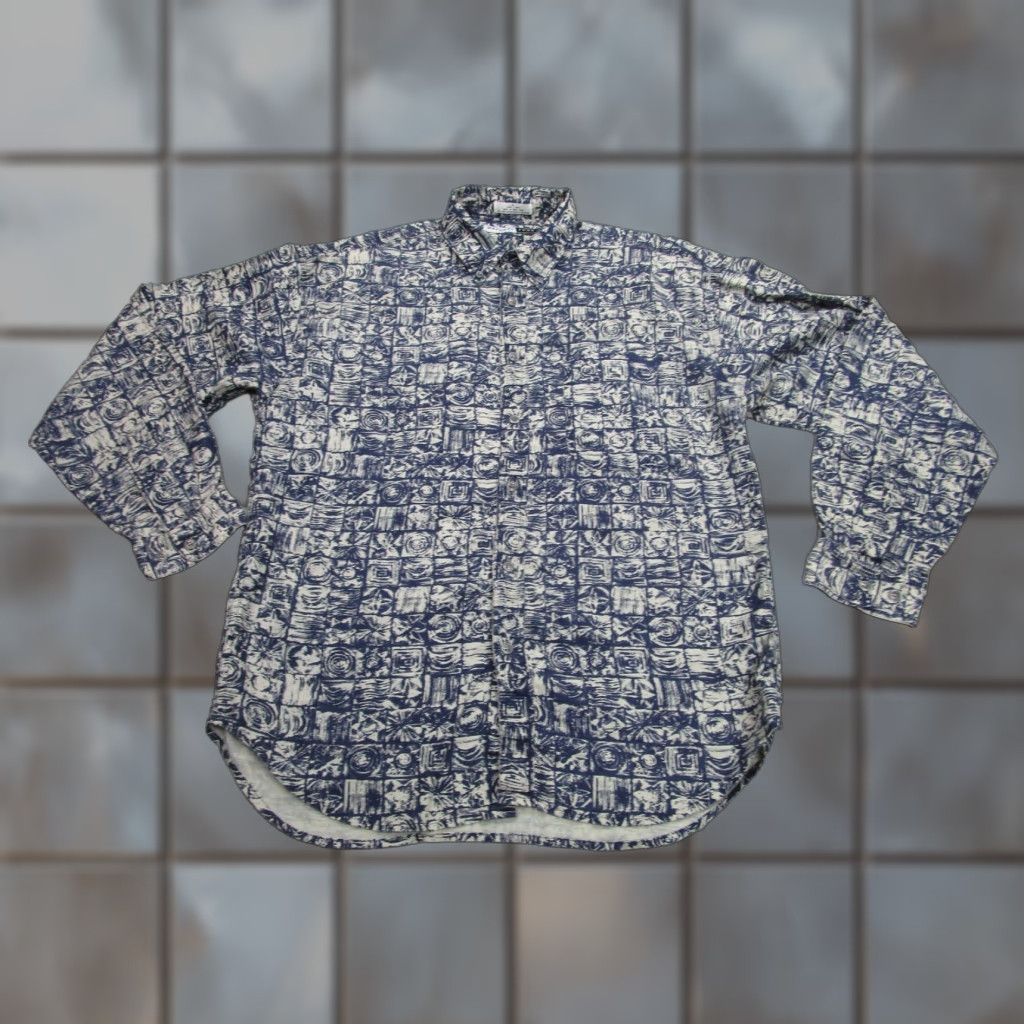 Vintage VINTAGE Natural Tone Shirt Mens L Blue Linen Geometric 90s Party Size US L / EU 52-54 / 3 - 1 Thumbnail