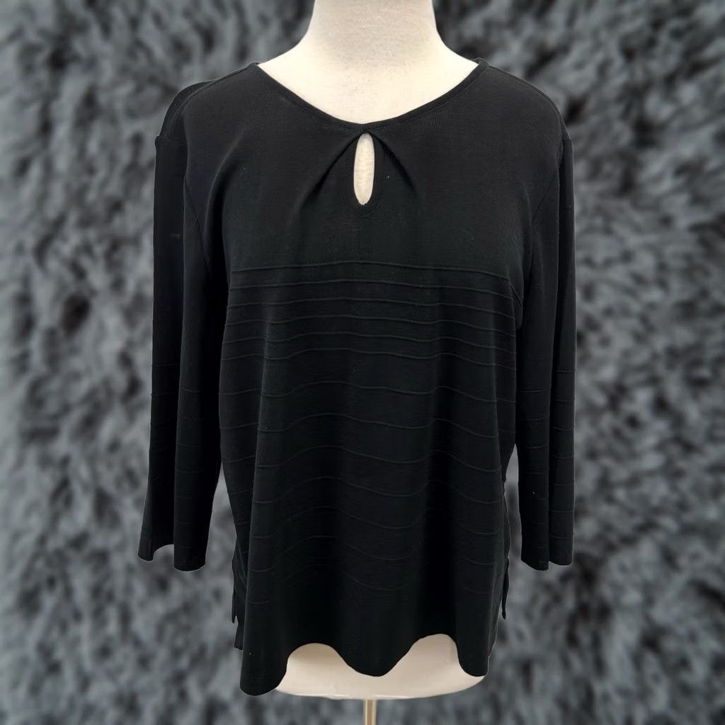 Vintage Ming Wang Pullover Sweater Women’s XL Black Keyhole Fine Knit Classic Minimalist Size XL / US 12-14 / IT 48-50 - 1 Thumbnail