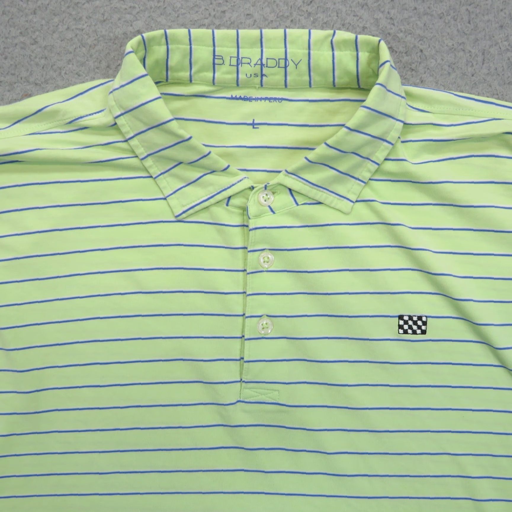 Vintage B Draddy Polo Shirt Mens Large Lime Green Blue Stripe Pima Cotton Stretch Golf Shirt Size US L / EU 52-54 / 3 - 4 Thumbnail