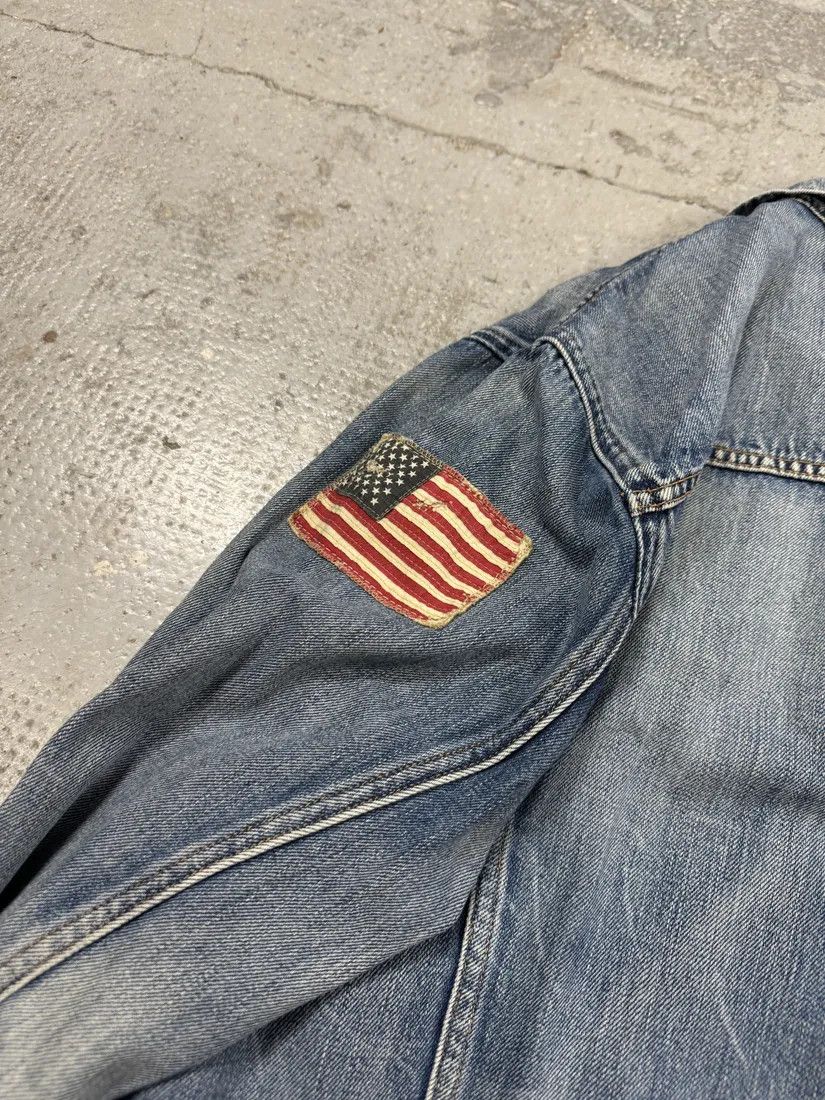 Designer × Polo Ralph Lauren × Vintage 2010s Ralph Lauren USA Flag Blue Denim Jacket Size US M / EU 48-50 / 2 - 9 Thumbnail