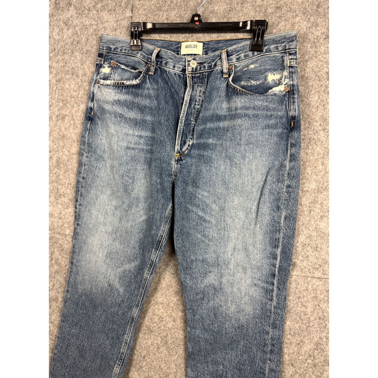 Agolde AGOLDE Riley High Rise Straight Crop Jeans Womens 33 Blue Button Fly Distressed Size 24" / US 00 / IT 34 - 3 Thumbnail