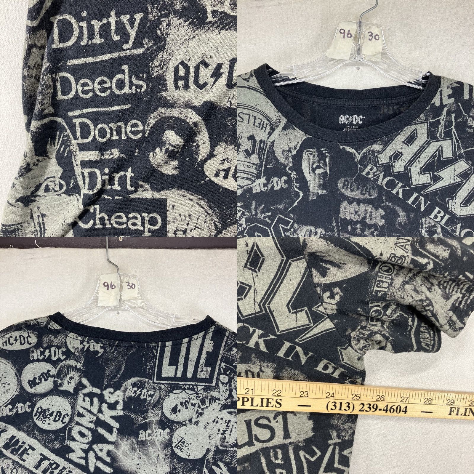 Vintage AC/DC T Shirt Mens 2XL Black Short Sleeve Crew Neck Graphic Print All Over Print 70s Vibes Retro Music Shirt Mens Size US XXL / EU 58 / 5 - 9 Thumbnail