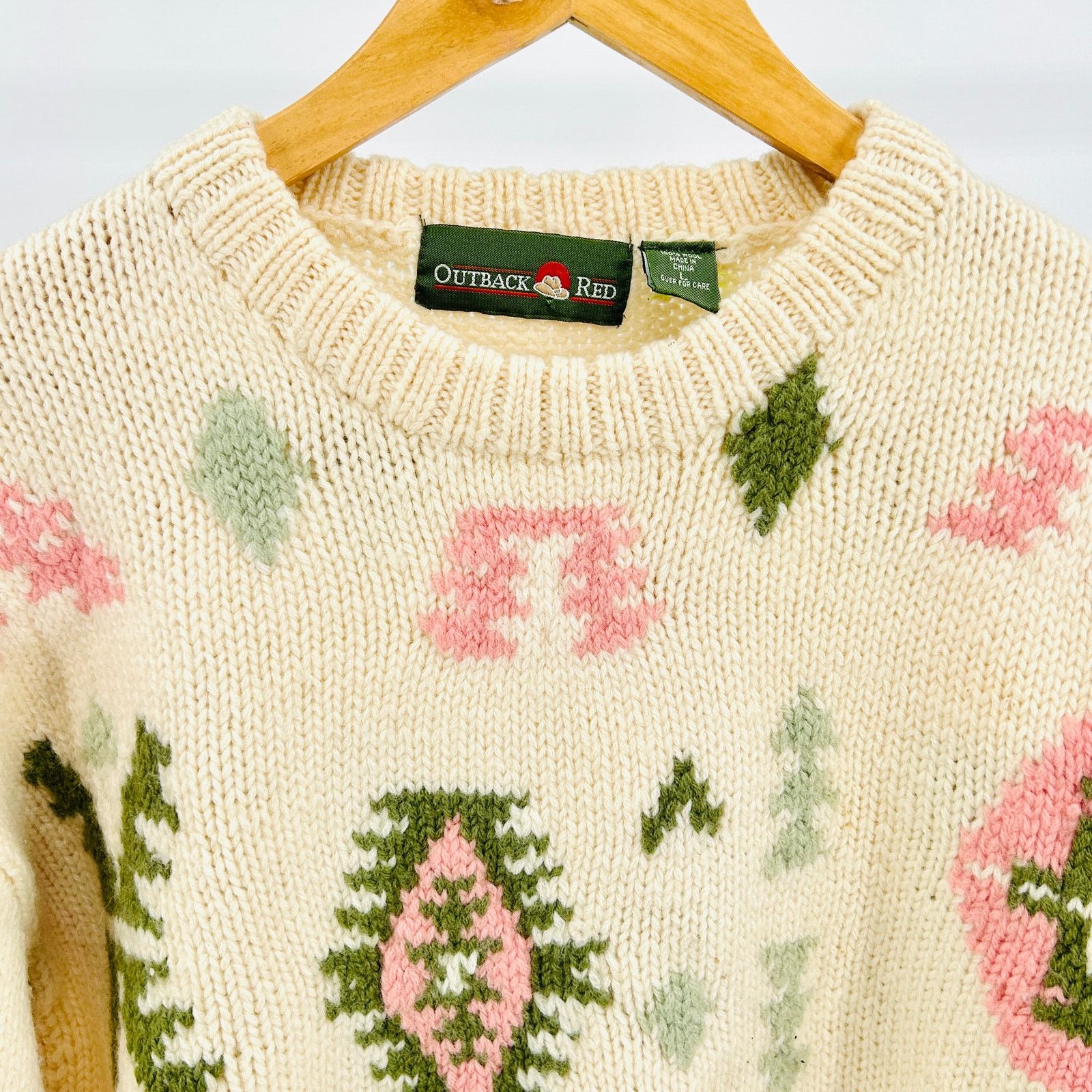 Vintage Vintage 80s Cream Wool Heavy Knit Geometric Pastel Sweater Size L / US 10 / IT 46 - 2 Thumbnail