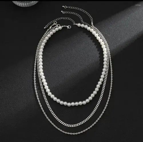 Jewelry × Vintage Unisex layered pearl necklace chains fashion accessories Size ONE SIZE - 3 Thumbnail